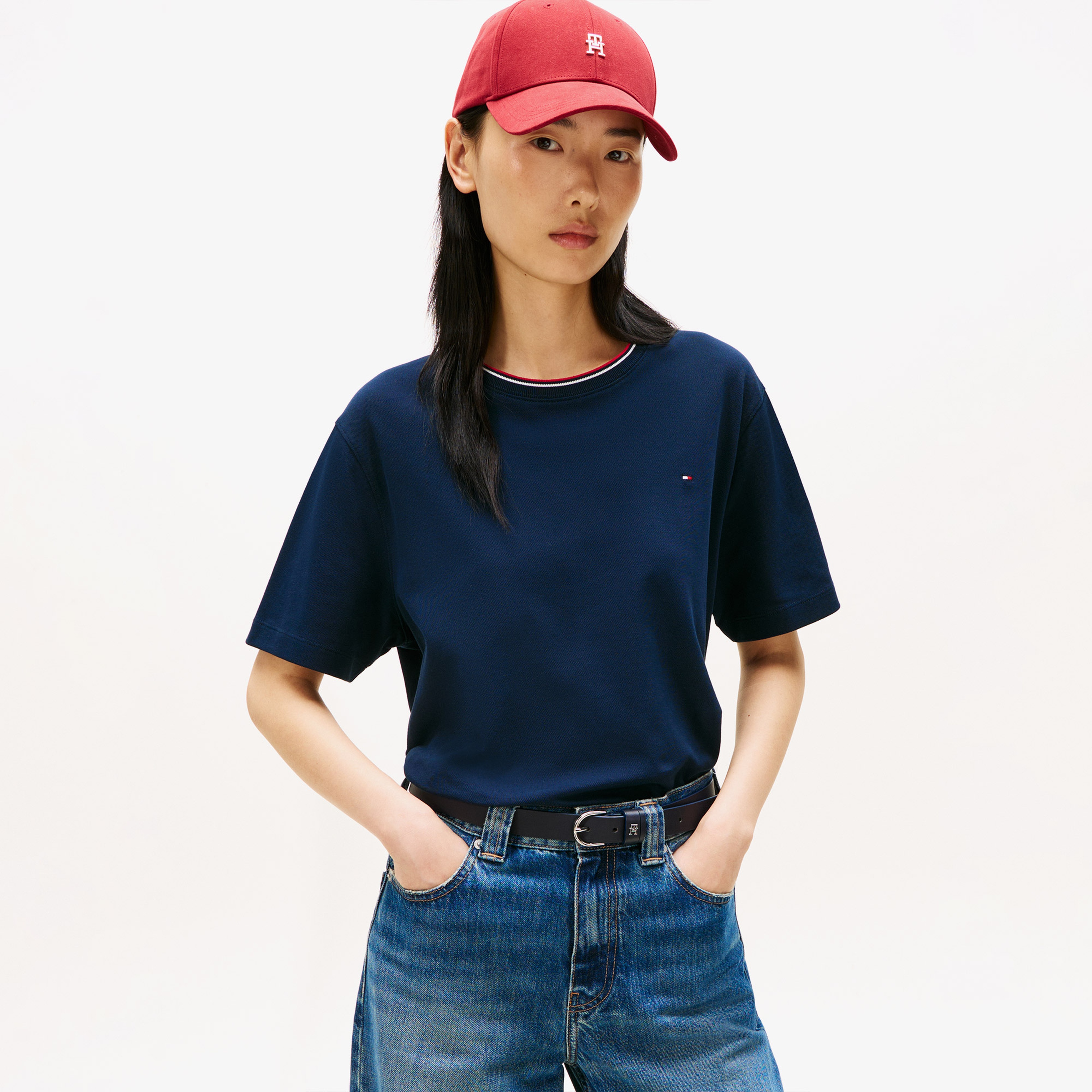 Tommy Hilfiger Pique Kadın Mavi T-Shirt