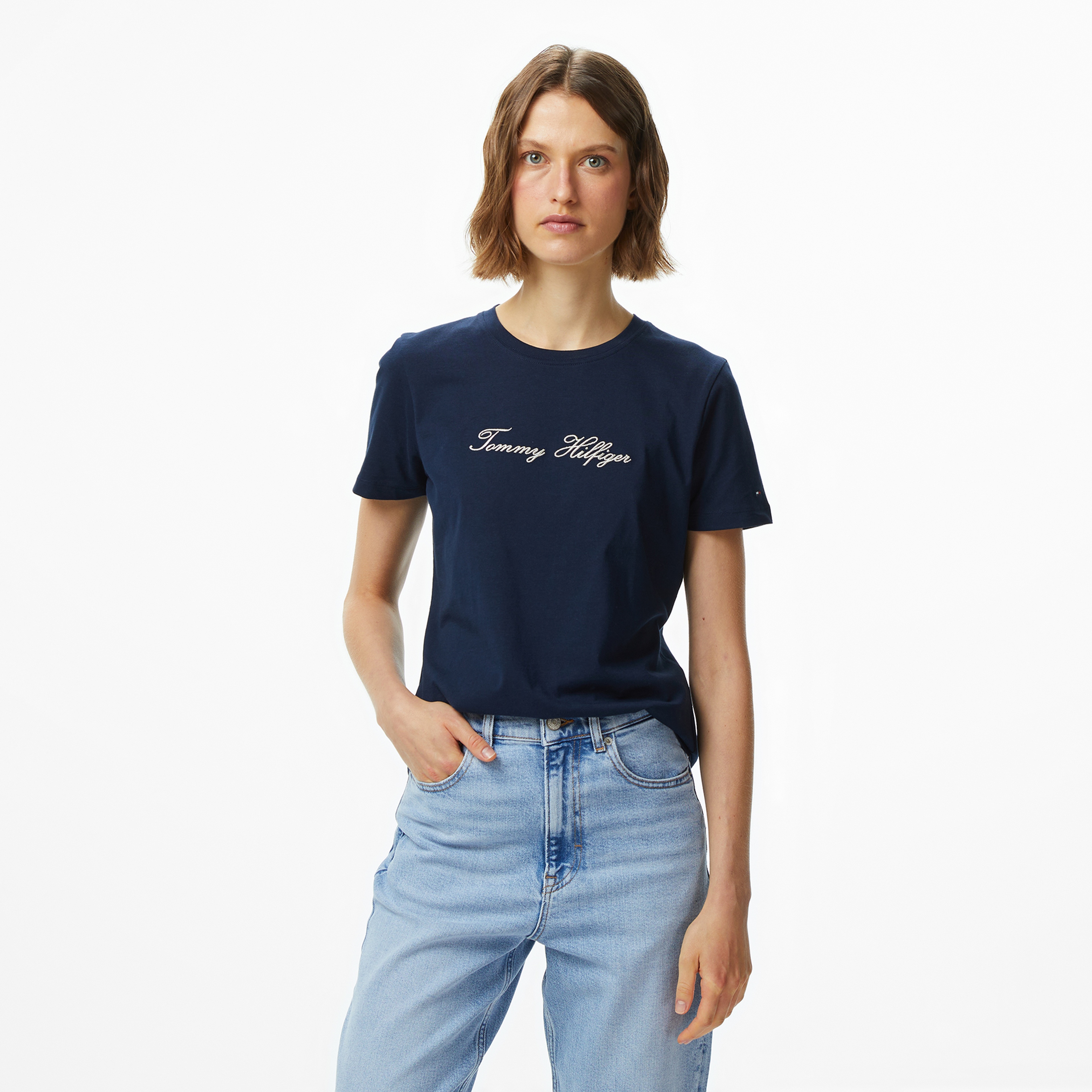 Tommy Hilfiger Lurex Script Regular Kadın Mavi T-Shirt