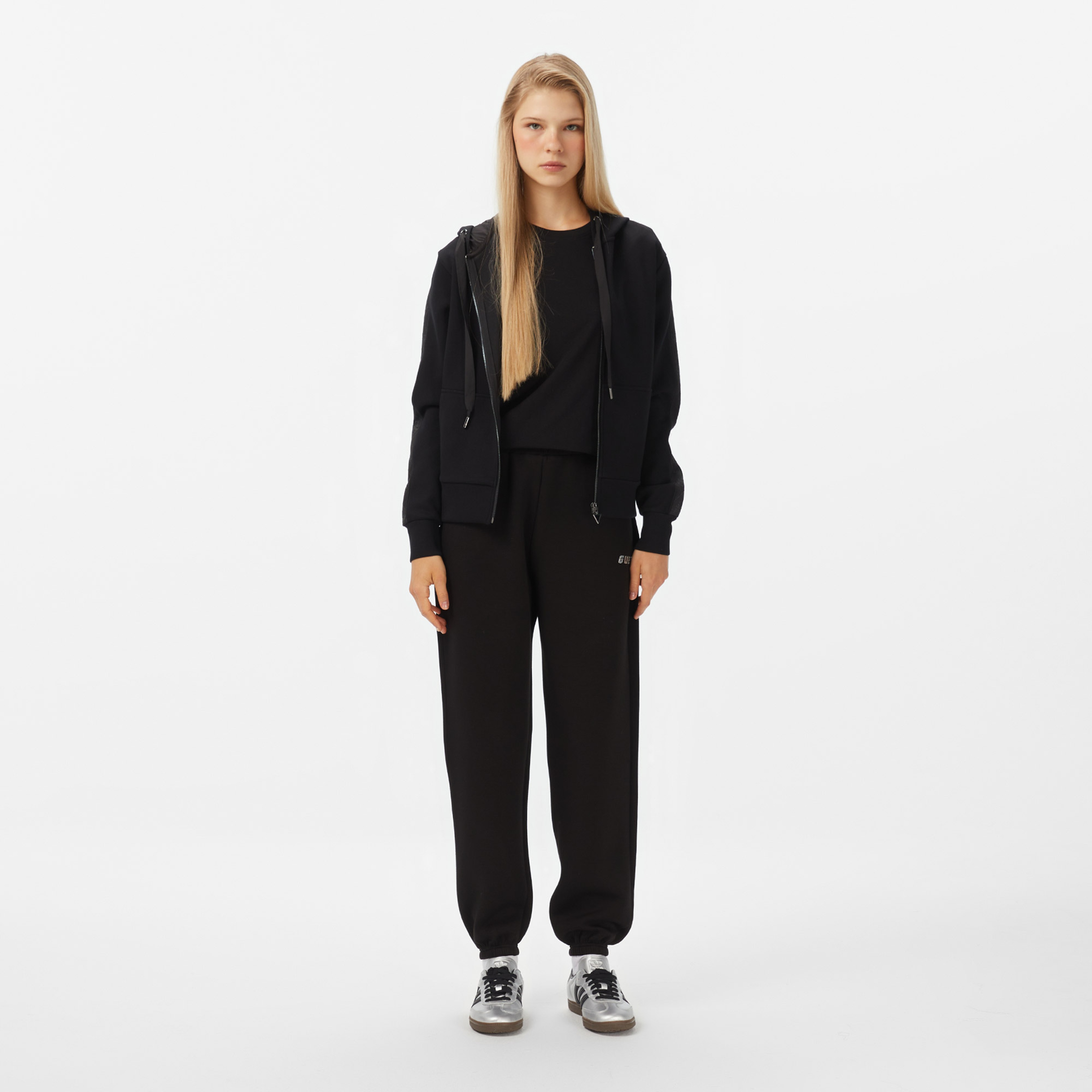 Guess New Hooded Scuba Kadın Siyah Sweatshirt