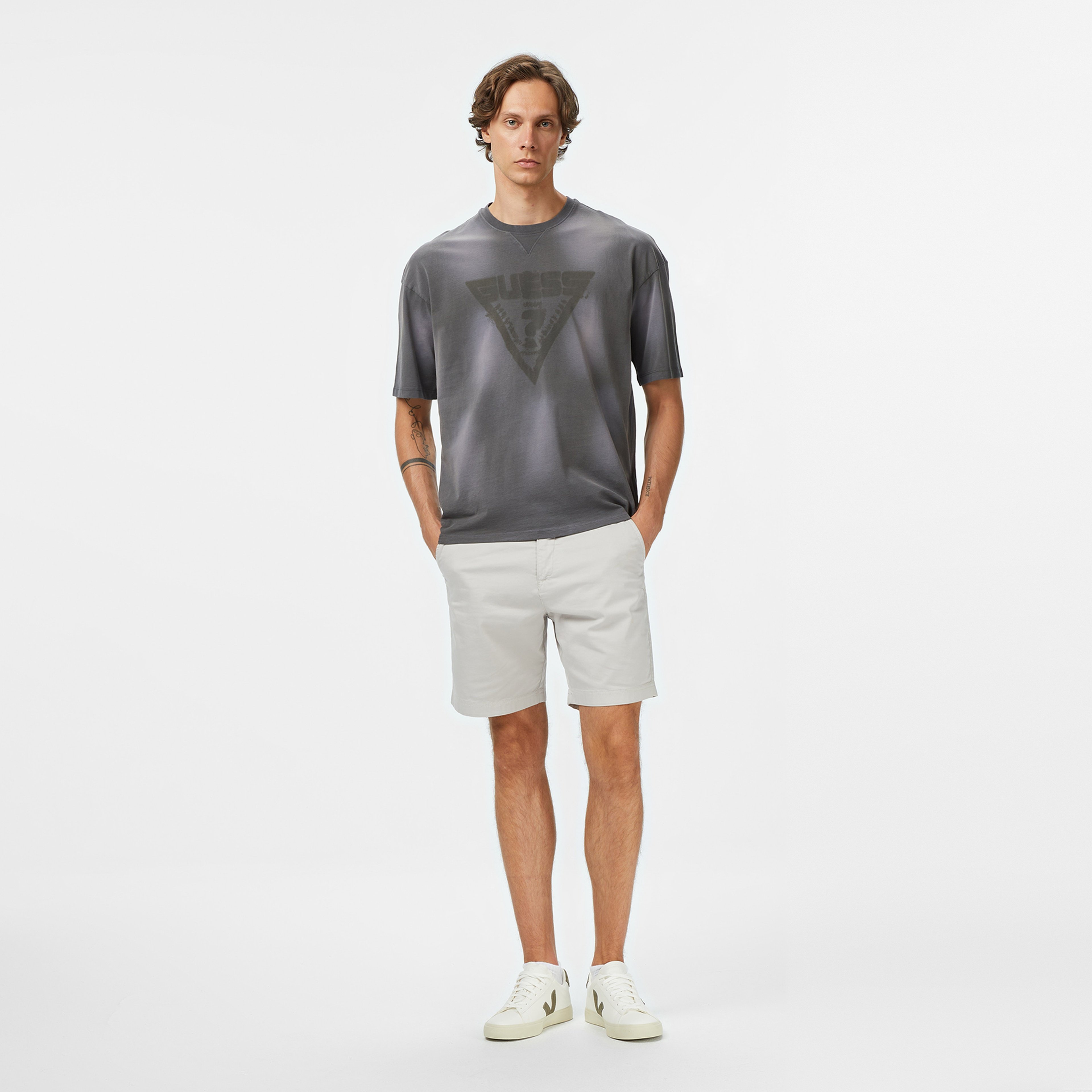 Guess Celso Oversize Fit Erkek Gri T-Shirt