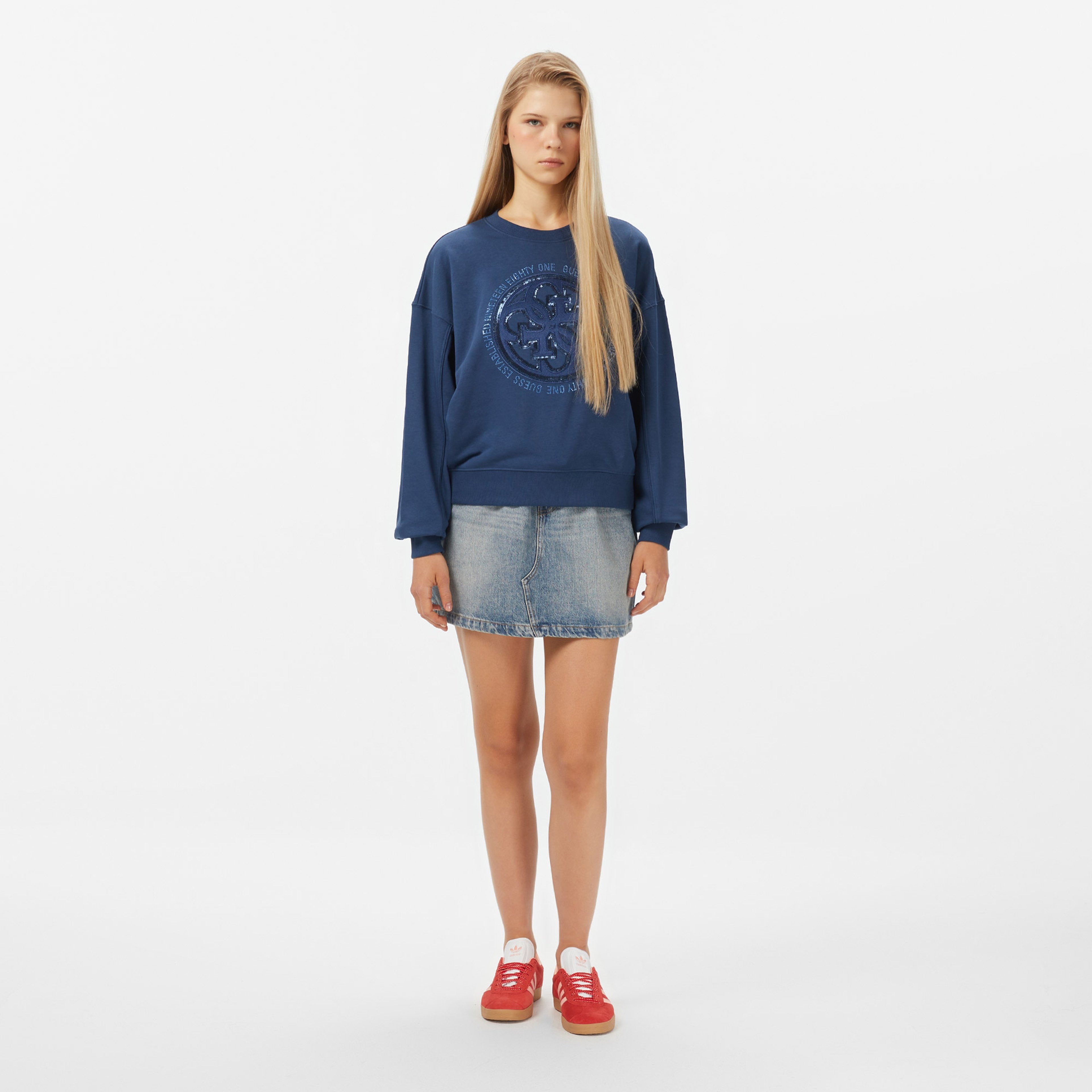 Guess Hotfix Kadın Mavi Sweatshirt