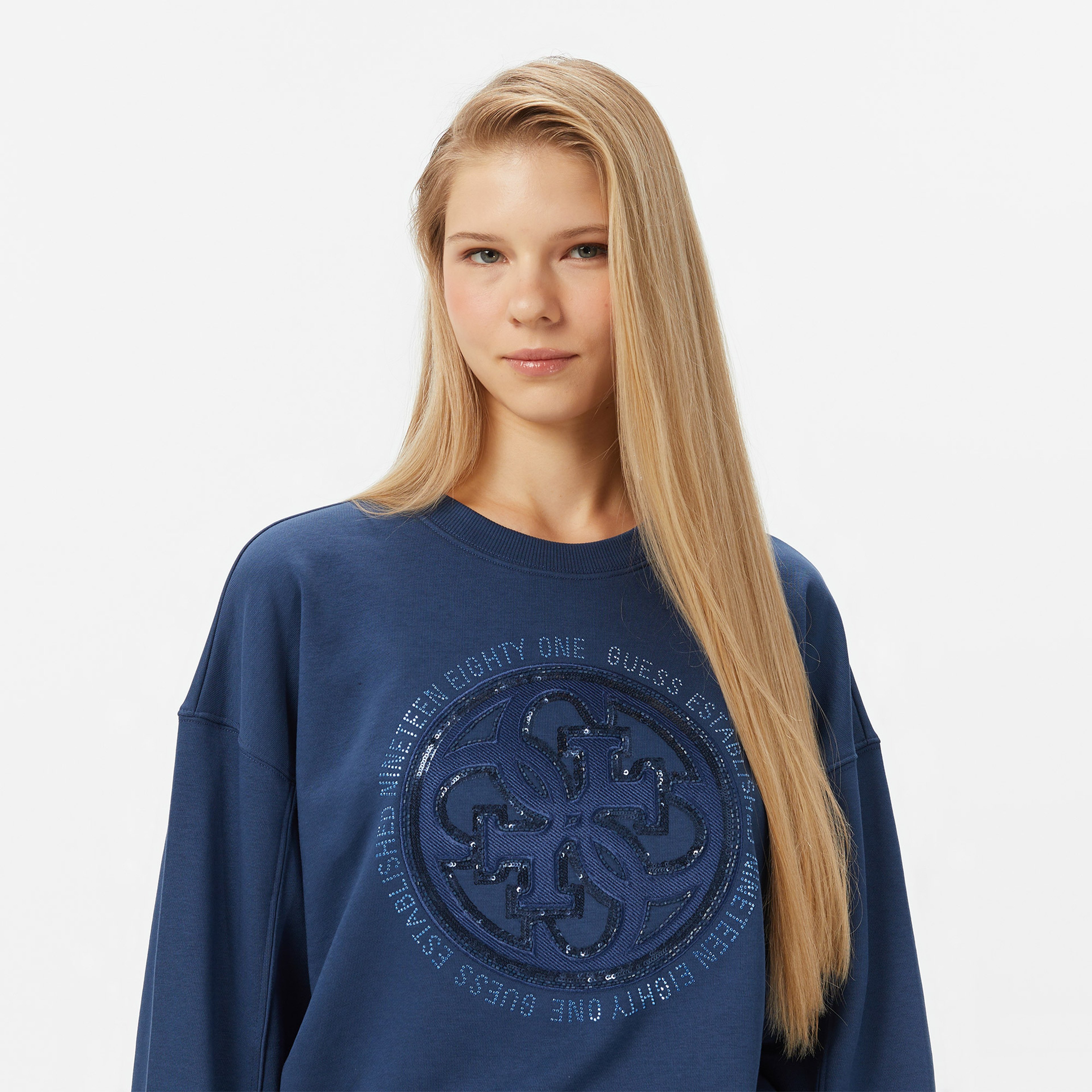 Guess Hotfix Kadın Mavi Sweatshirt