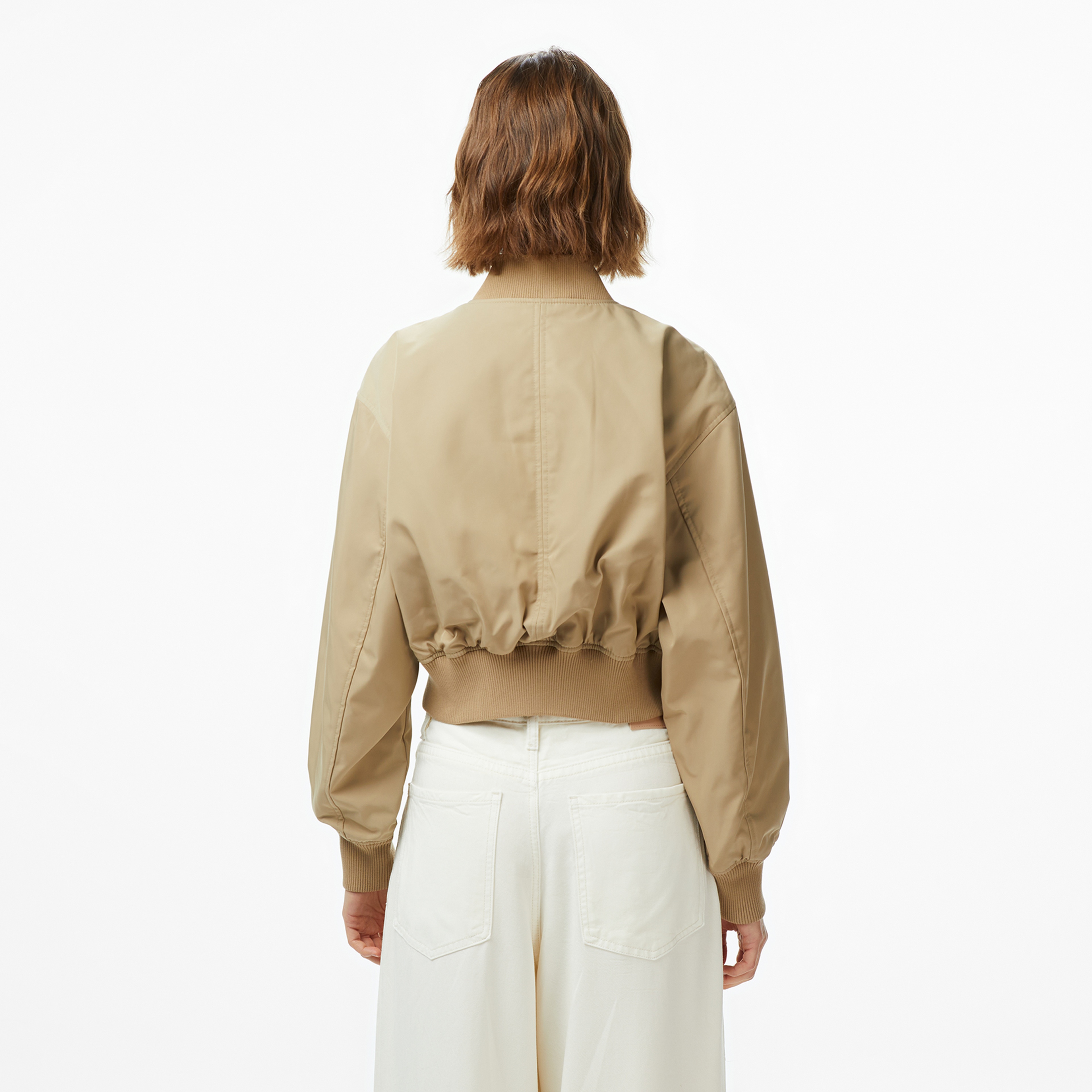 Tommy Hilfiger Nylon Regular Cropped Kadın Bej Bomber Ceket