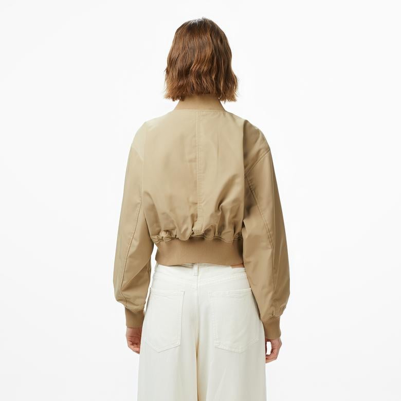 Tommy Hilfiger Nylon Regular Cropped Kadın Bej Bomber Ceket
