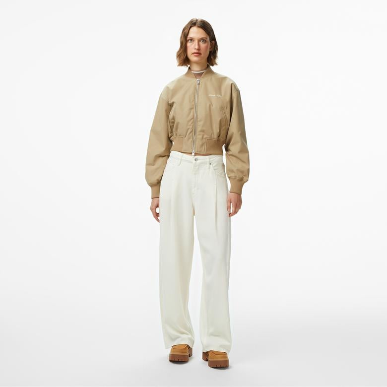 Tommy Hilfiger Nylon Regular Cropped Kadın Bej Bomber Ceket