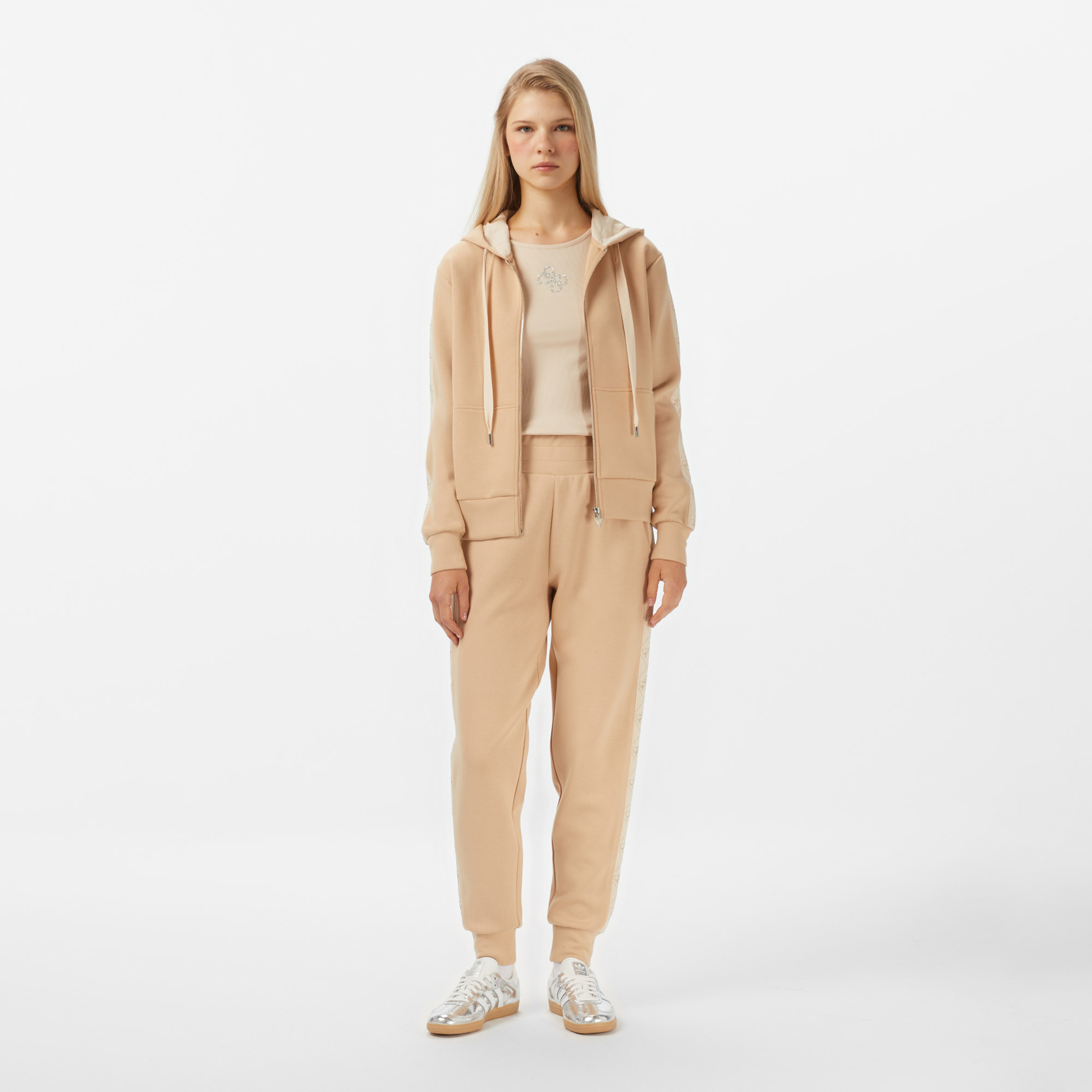 Guess New Hooded Scuba Kadın Krem Sweatshirt