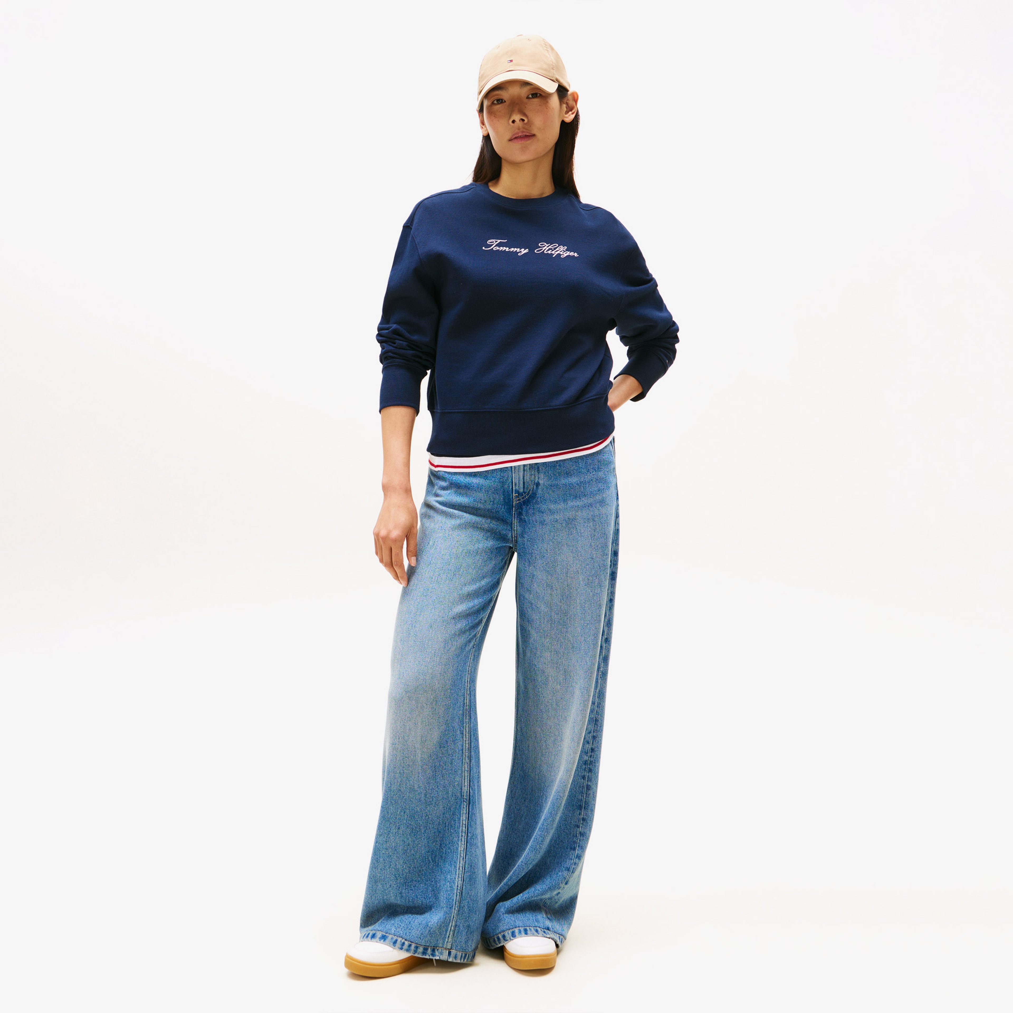 Tommy Hilfiger Lurex Script Regular Kadın Mavi Sweatshirt