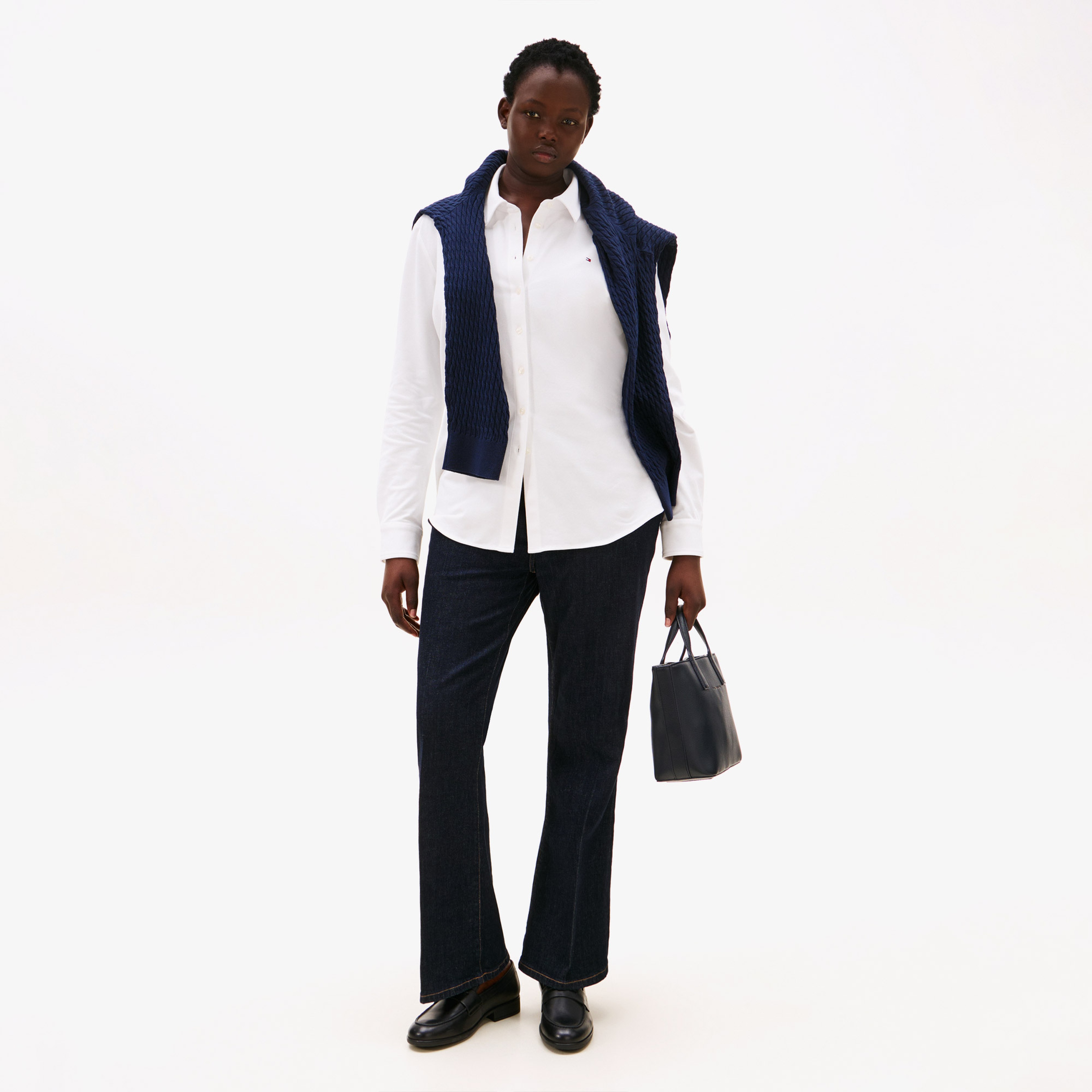 Tommy Hilfiger 1985 Slim Pique Kadın Beyaz Gömlek