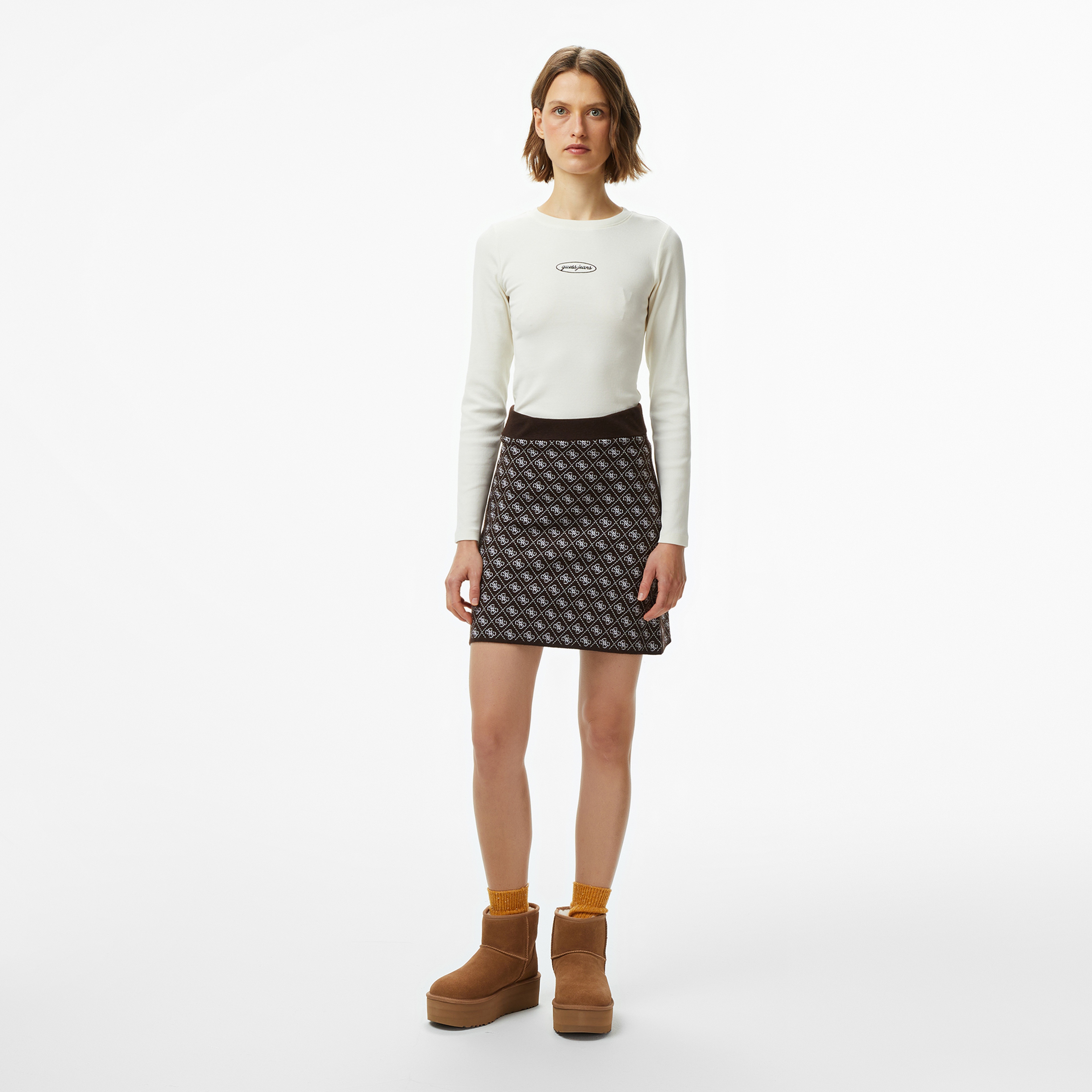 Guess Aubrey A Kesim Yün Karışımlı Kadın Kahverengi Etek