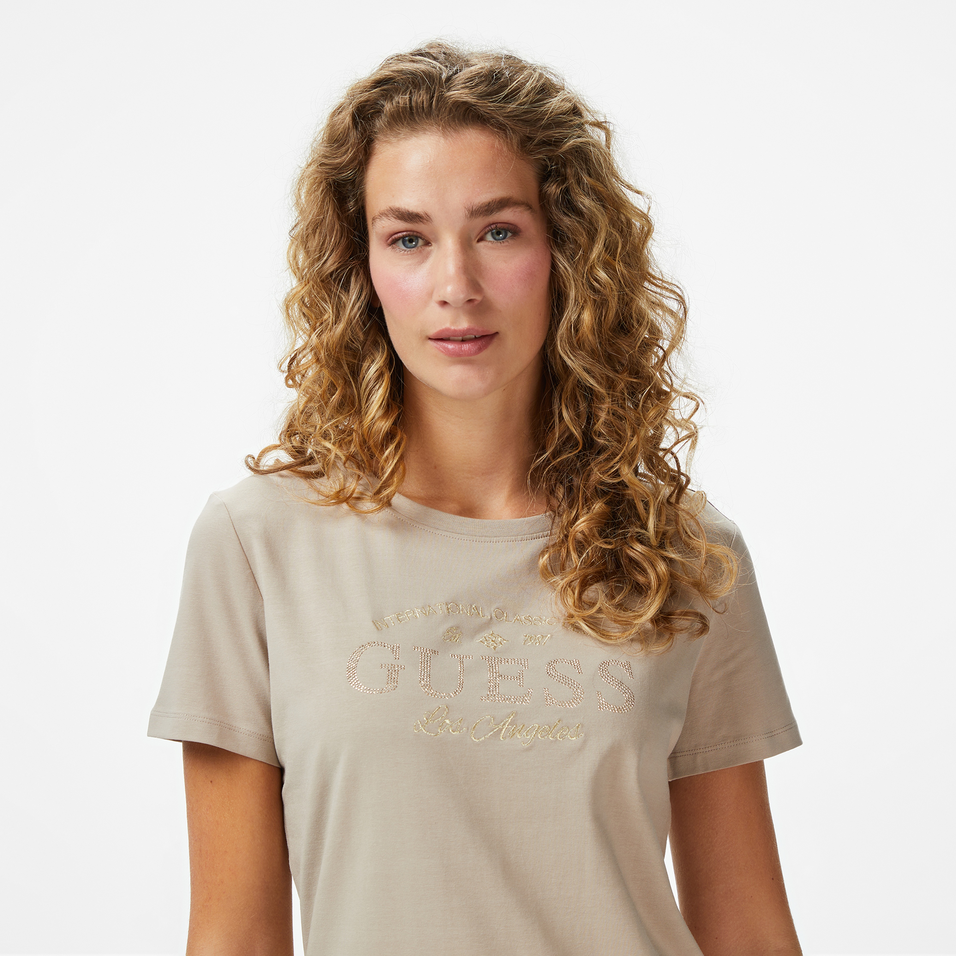 Guess Marina Slim Fit Kadın Bej T-Shirt