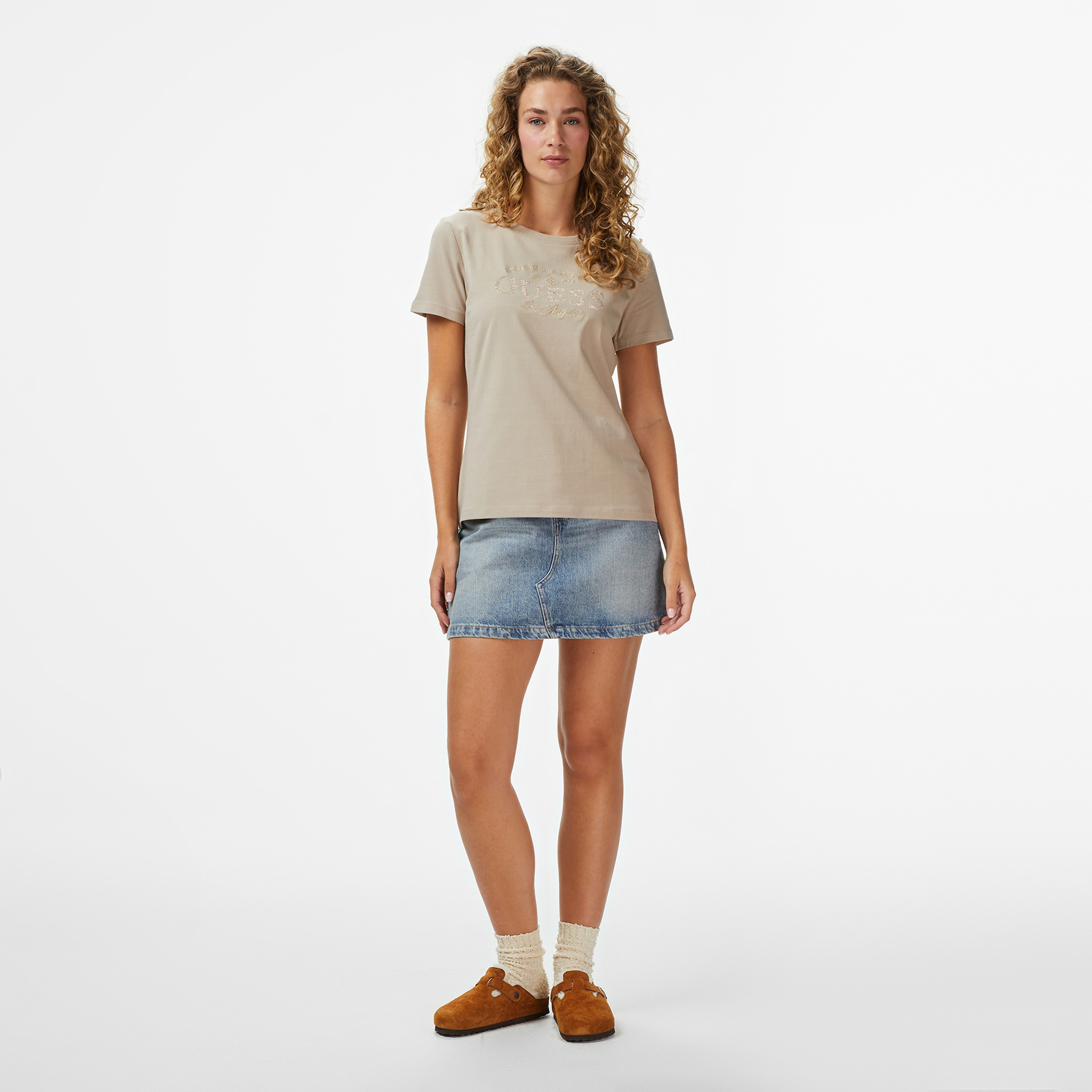 Guess Marina Slim Fit Kadın Bej T-Shirt