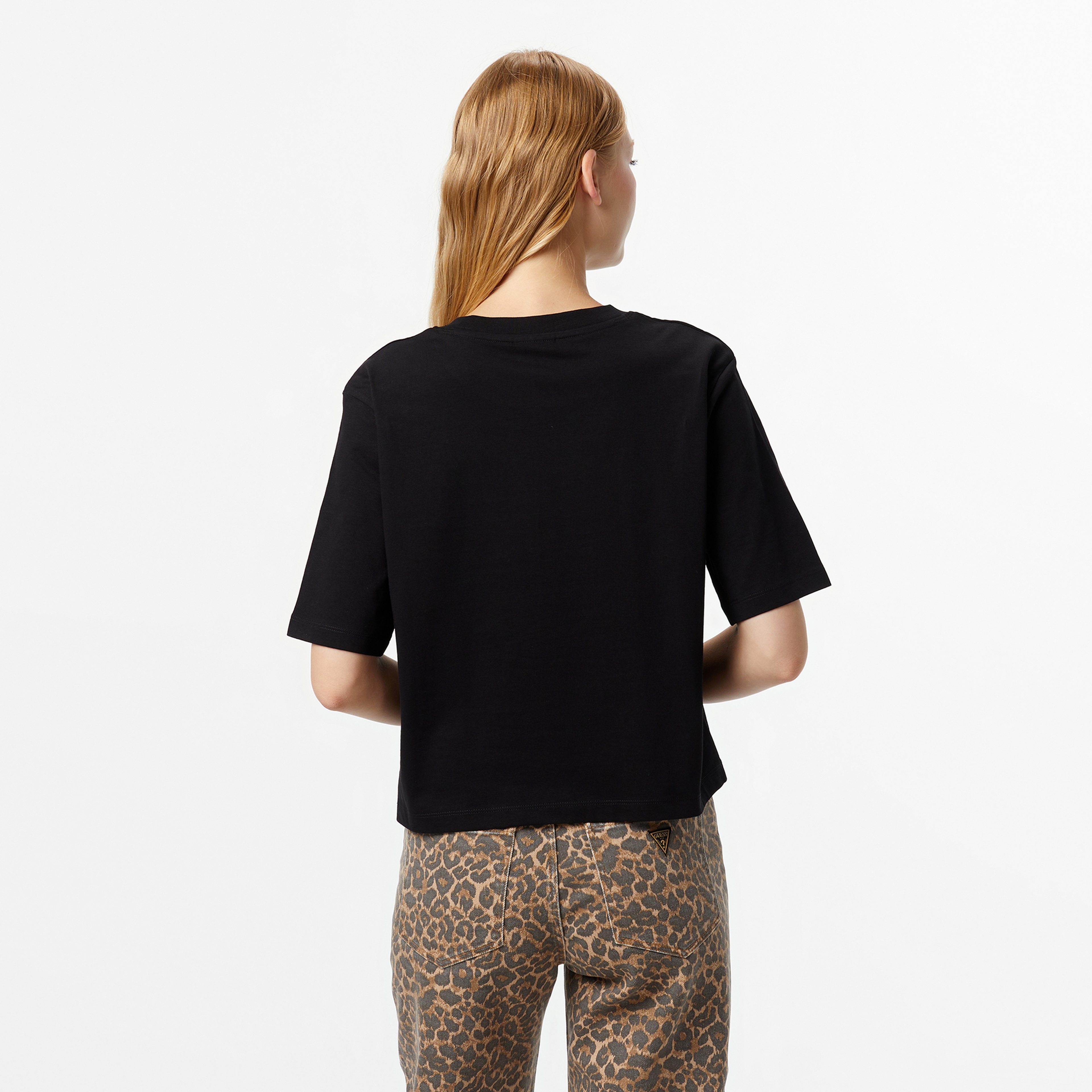Guess Gloria Boxy Fit Kadın Siyah T-Shirt