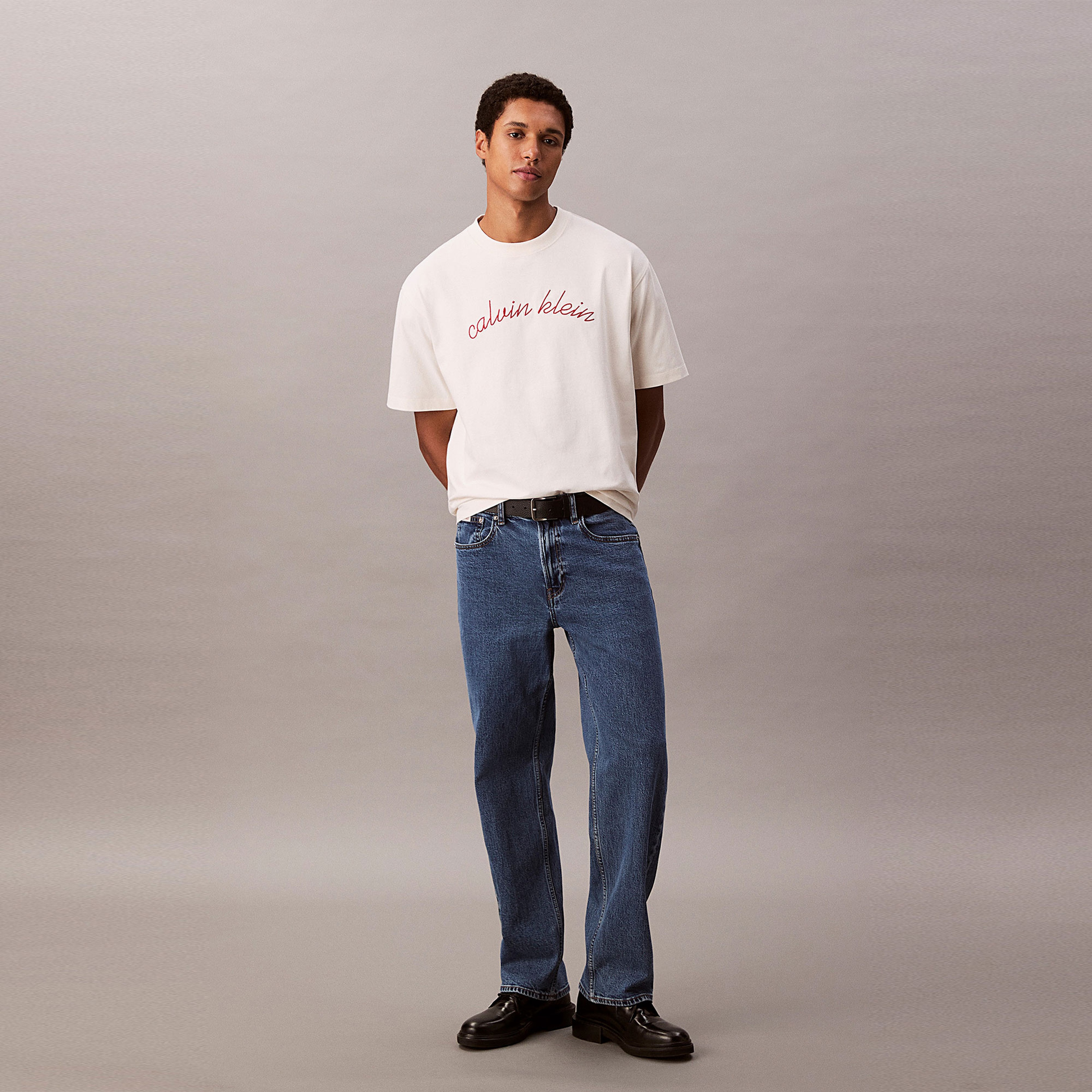 Calvin Klein Center Chain Stitch Erkek Beyaz T-Shirt