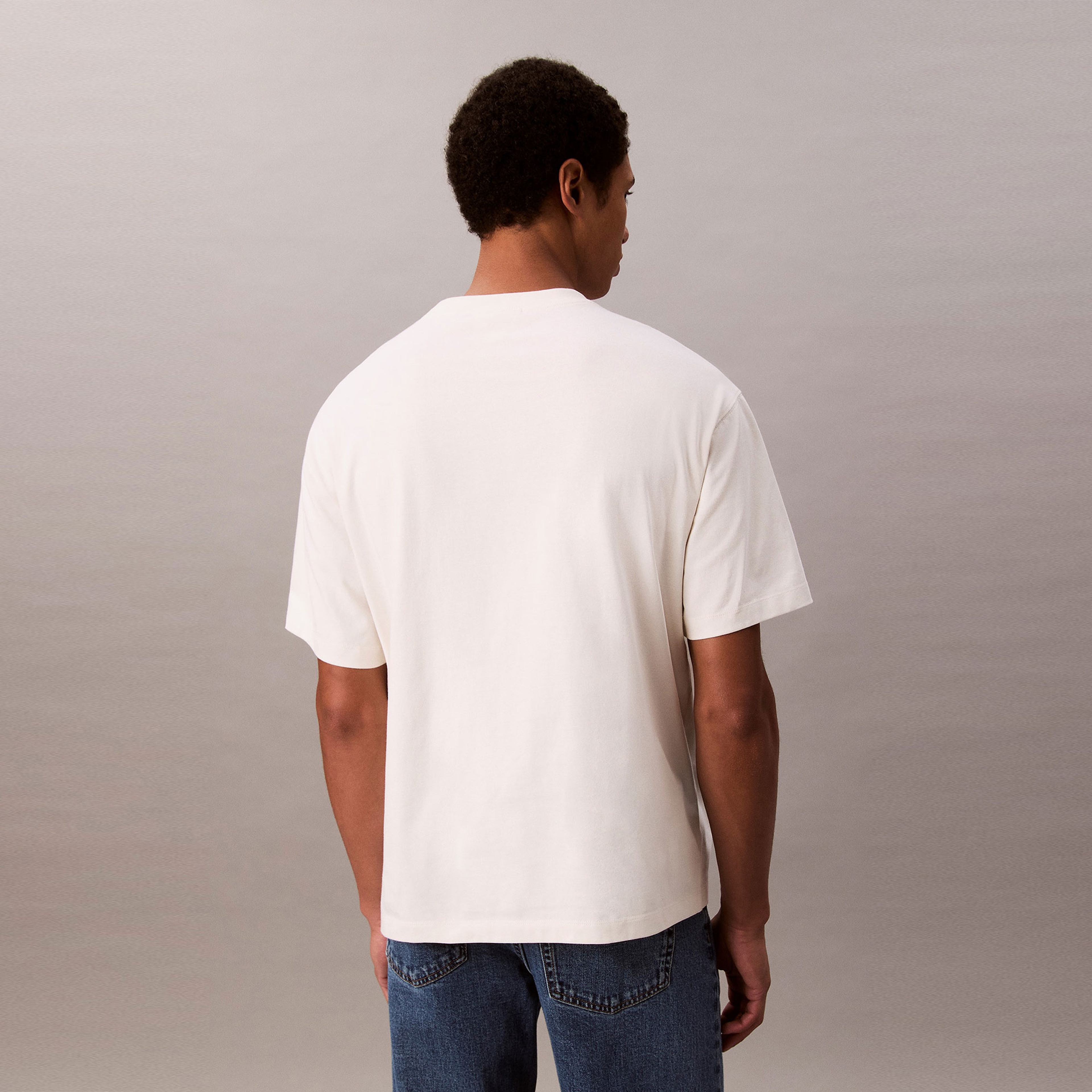 Calvin Klein Center Chain Stitch Erkek Beyaz T-Shirt