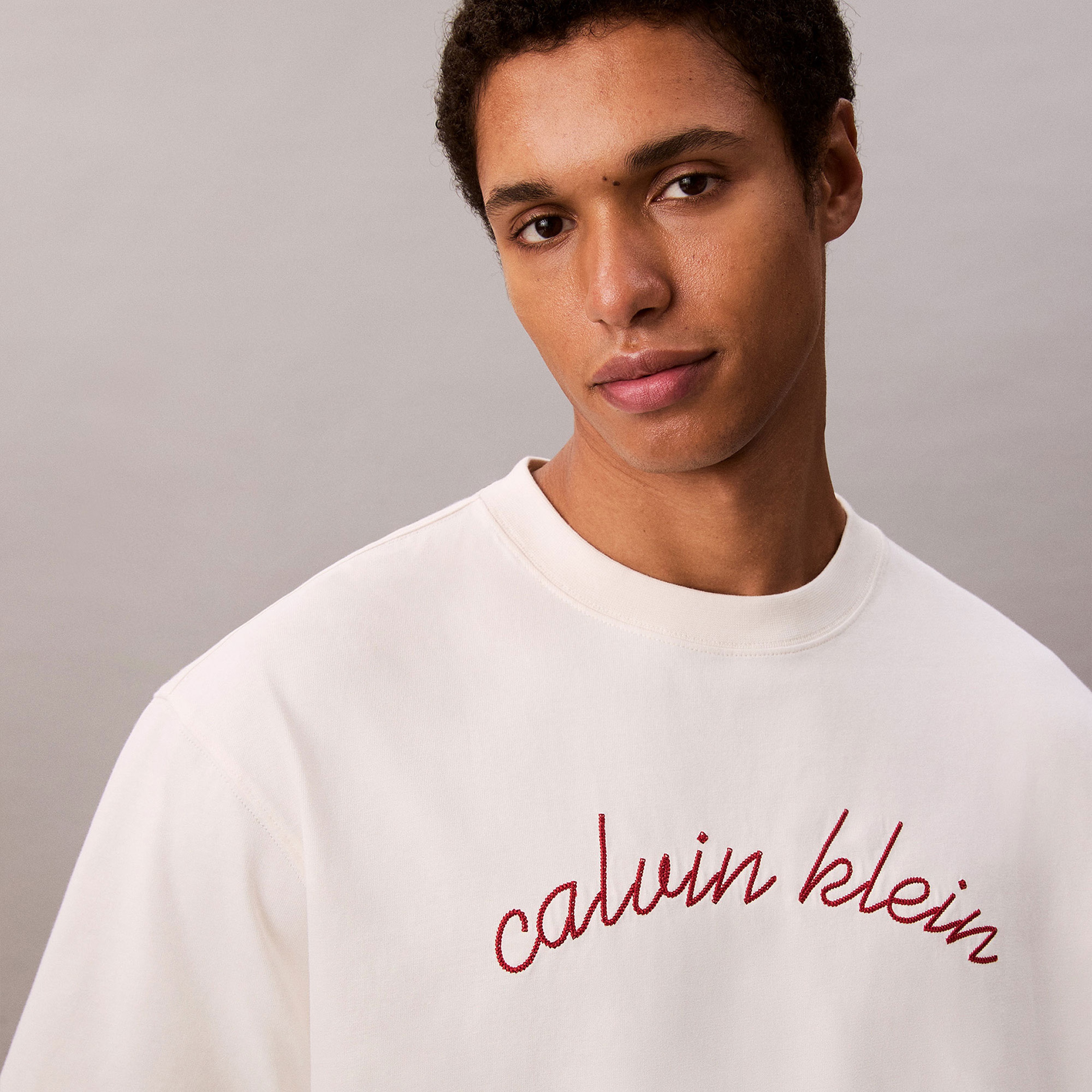 Calvin Klein Center Chain Stitch Erkek Beyaz T-Shirt