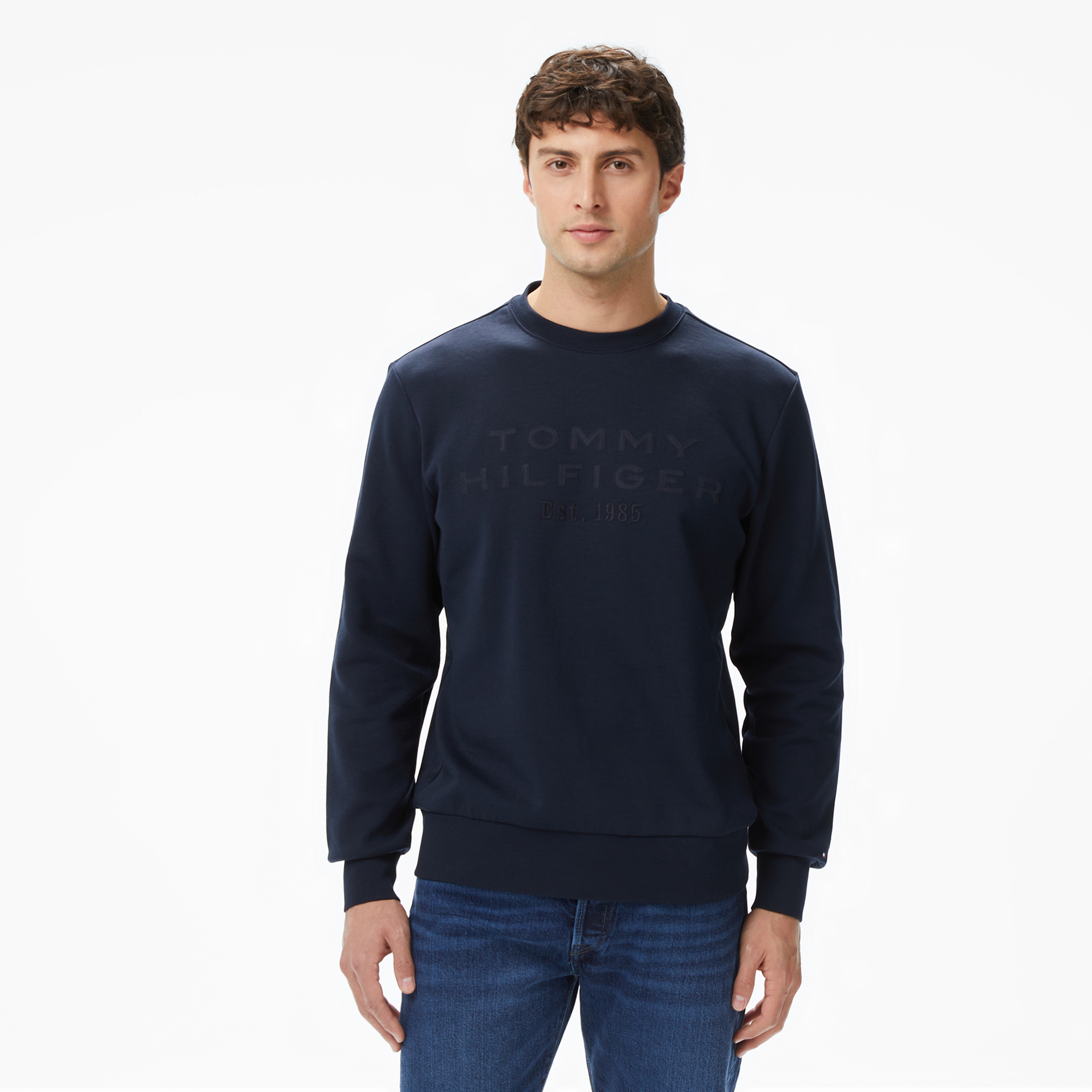 Tommy Hilfiger Nylon Applique İntechno Erkek Mavi Sweatshirt