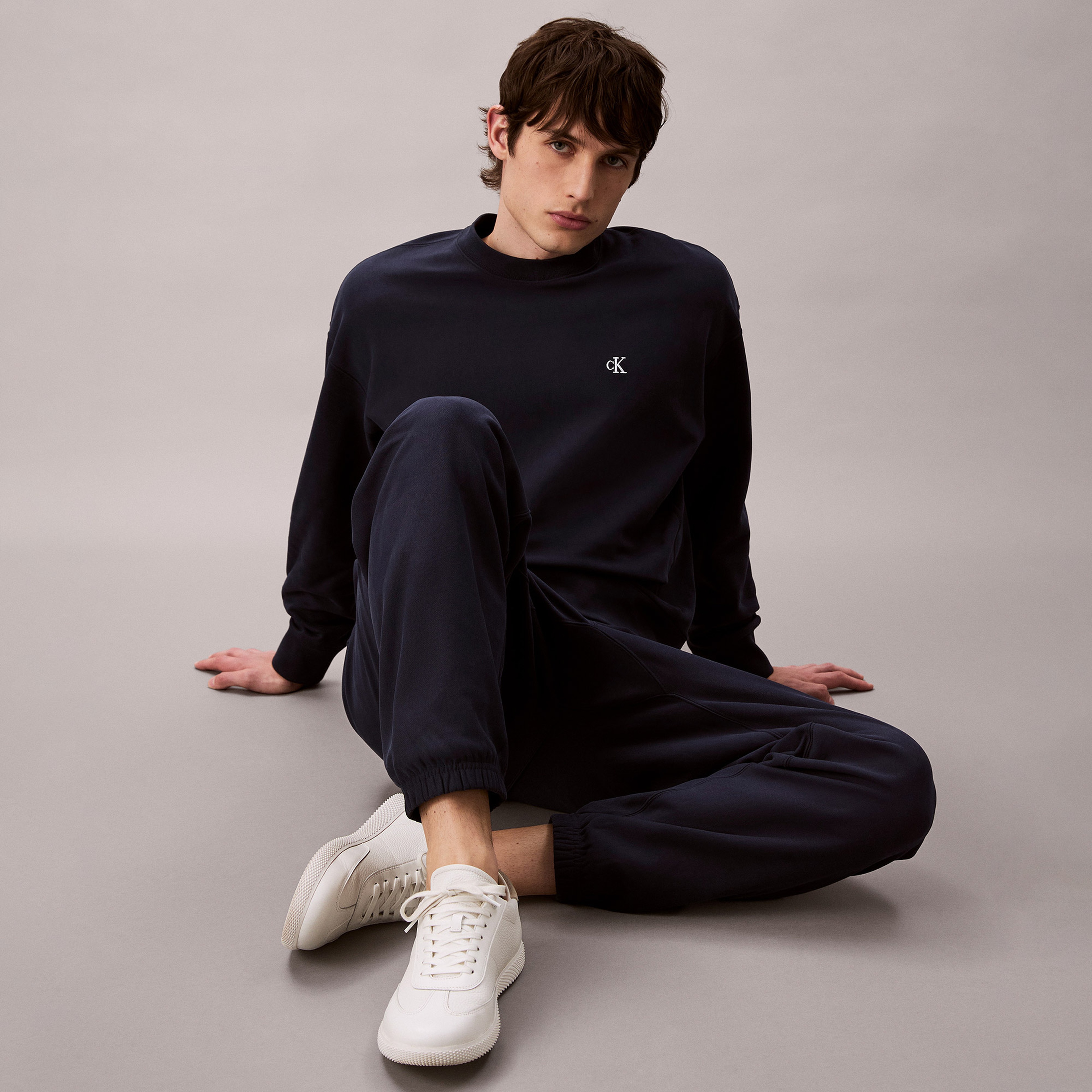 Calvin Klein Premium Terry Monogram Jogger Erkek Mavi Eşofman Altı