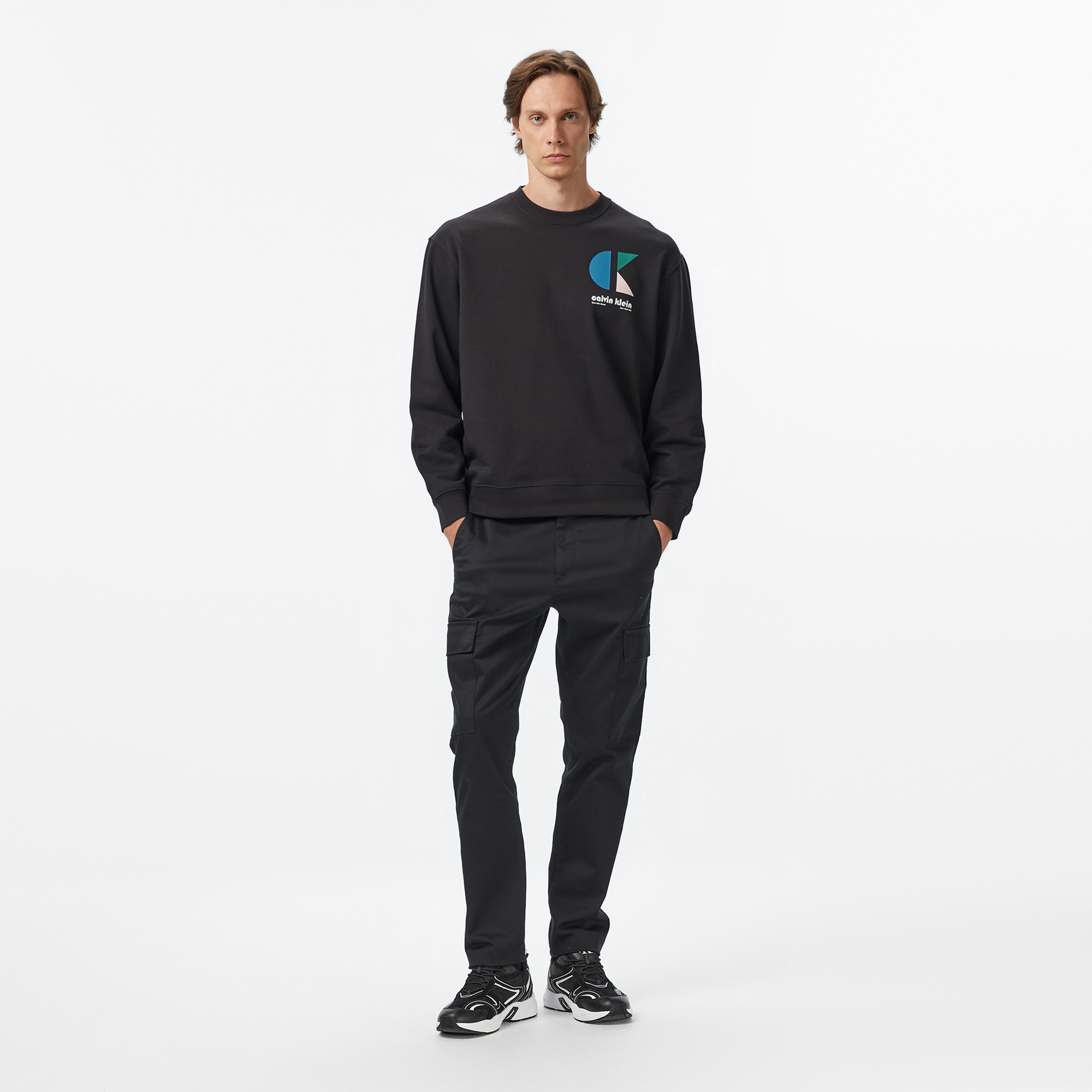 Calvin Klein Terry Bauhaus Logo Erkek Siyah Sweatshirt