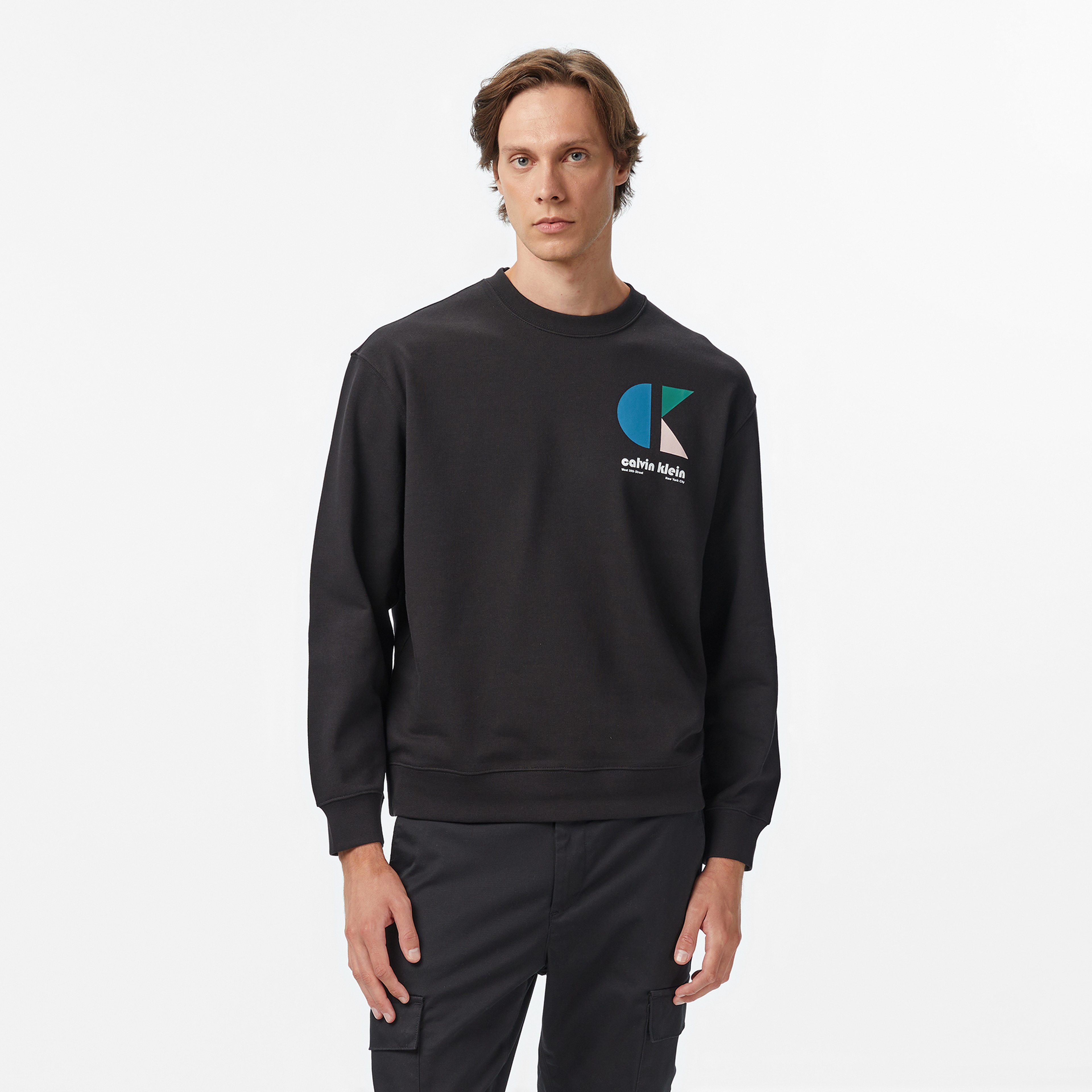 Calvin Klein Terry Bauhaus Logo Erkek Siyah Sweatshirt