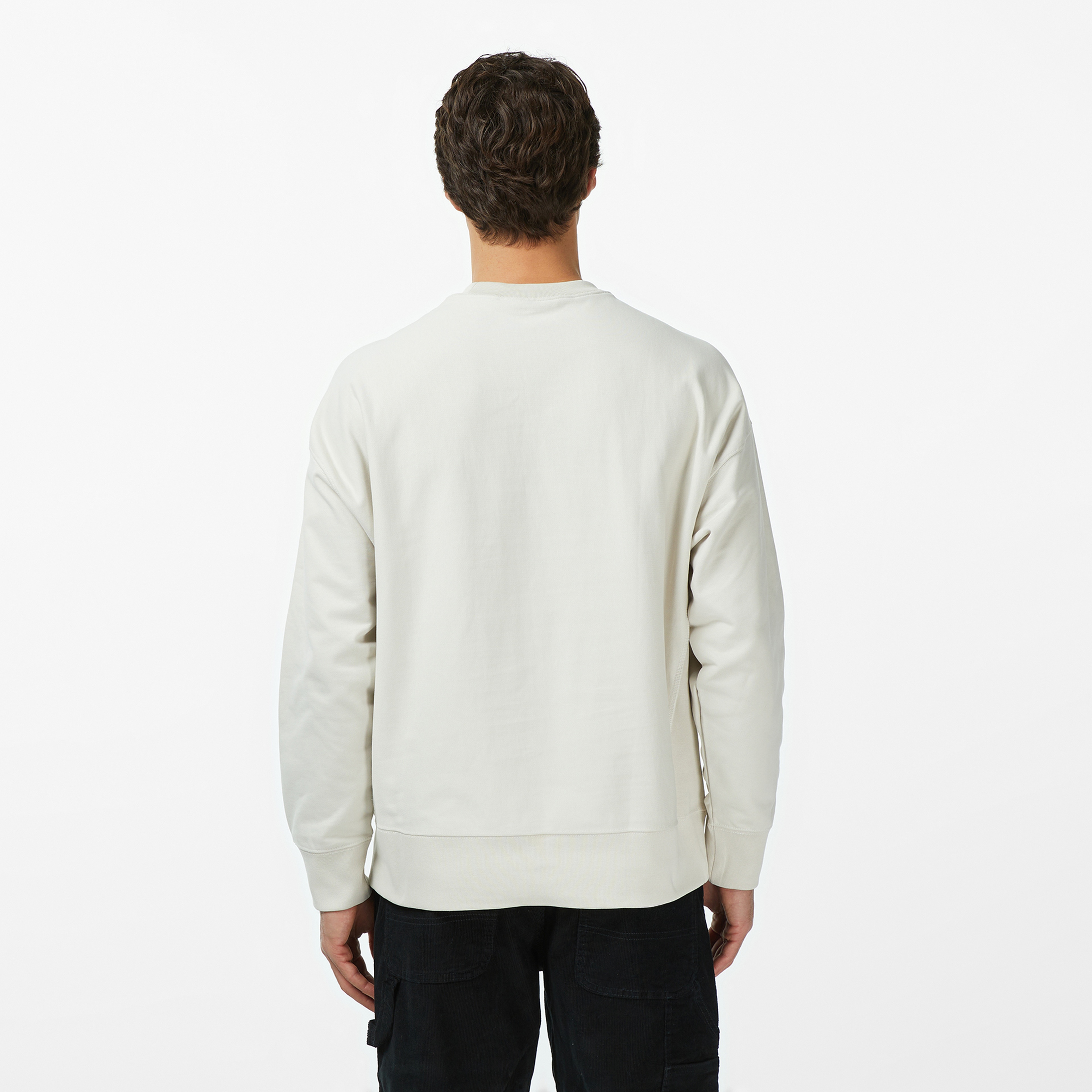 Calvin Klein Premium Terry Monogram Erkek Beyaz Sweatshirt