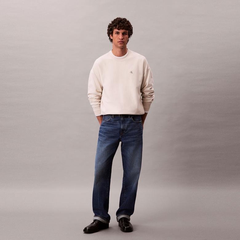 Calvin Klein Premium Terry Monogram Erkek Beyaz Sweatshirt