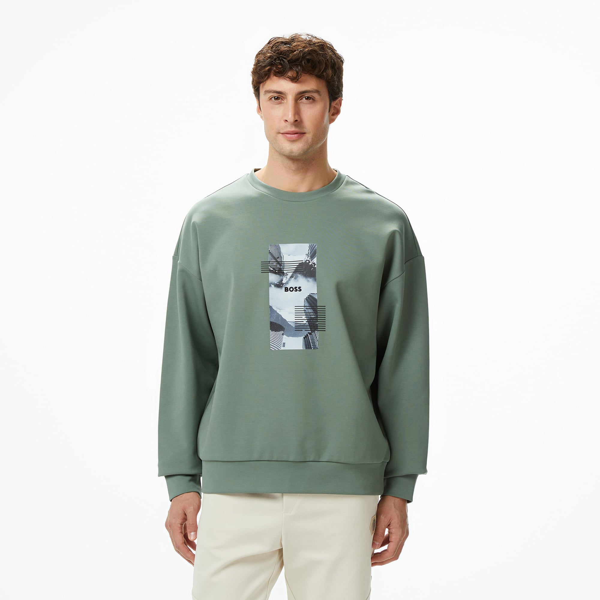 Boss Stenson Zone Erkek Yeşil Sweatshirt