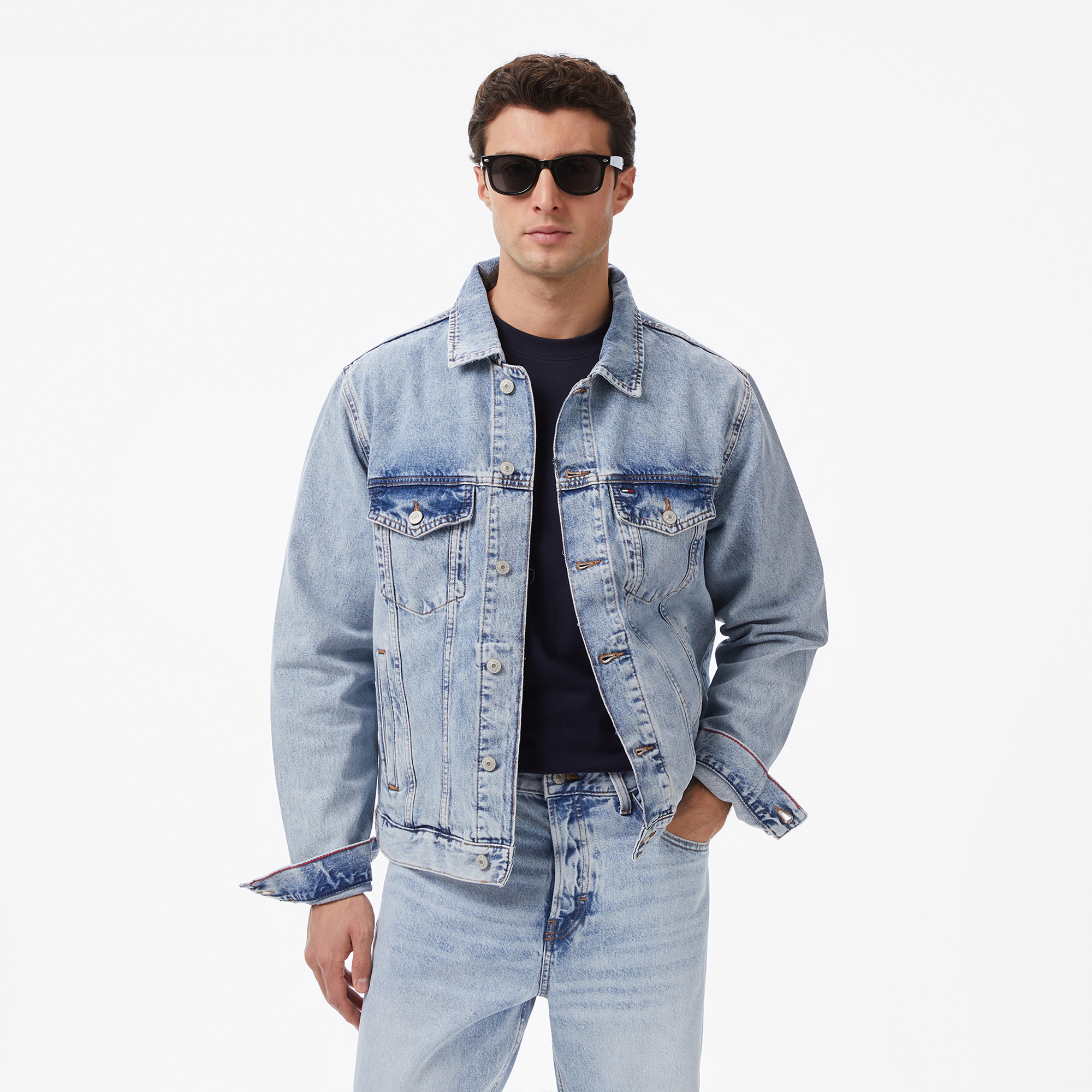Tommy Hilfiger Regular Erkek Mavi Denim Ceket