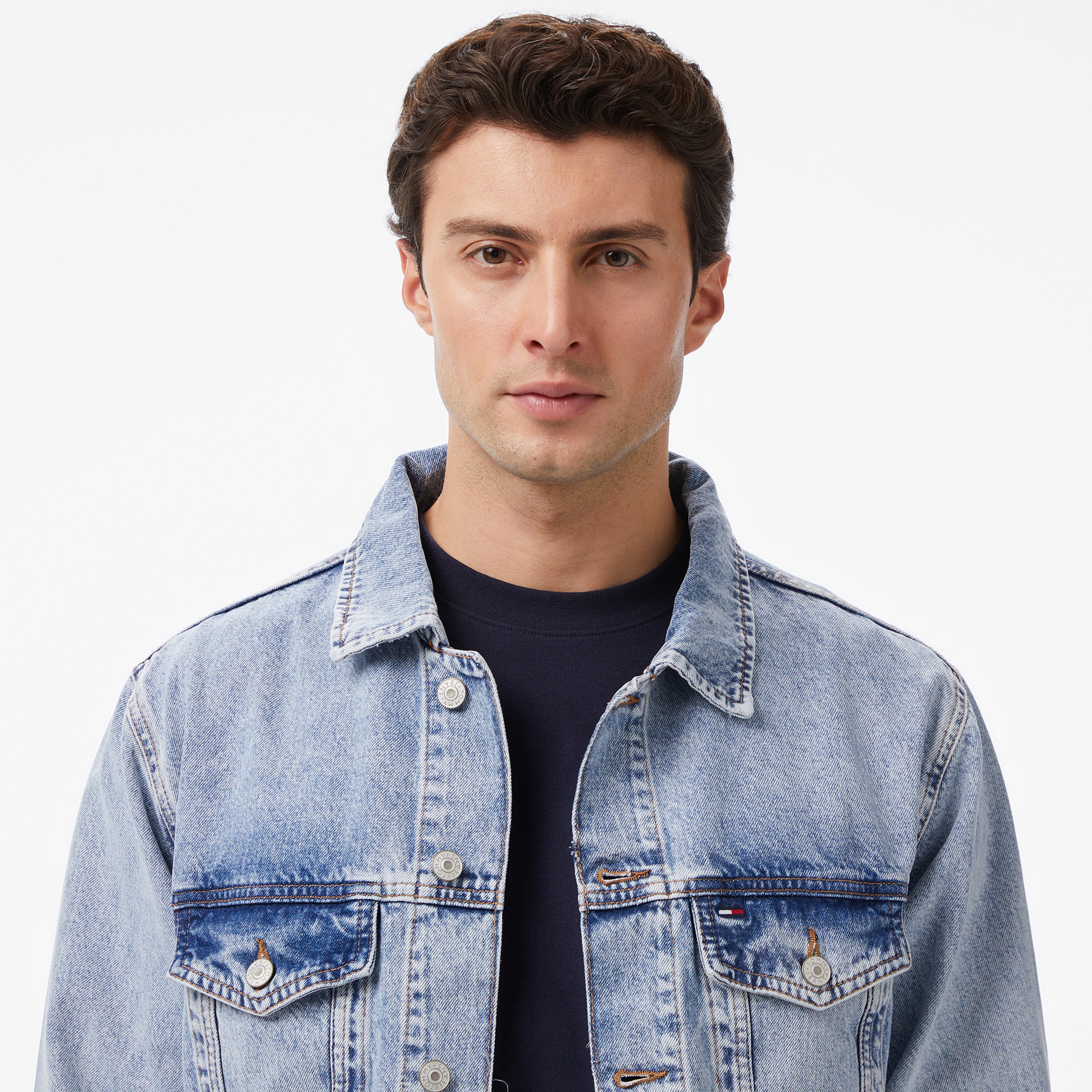Tommy Hilfiger Regular Erkek Mavi Denim Ceket