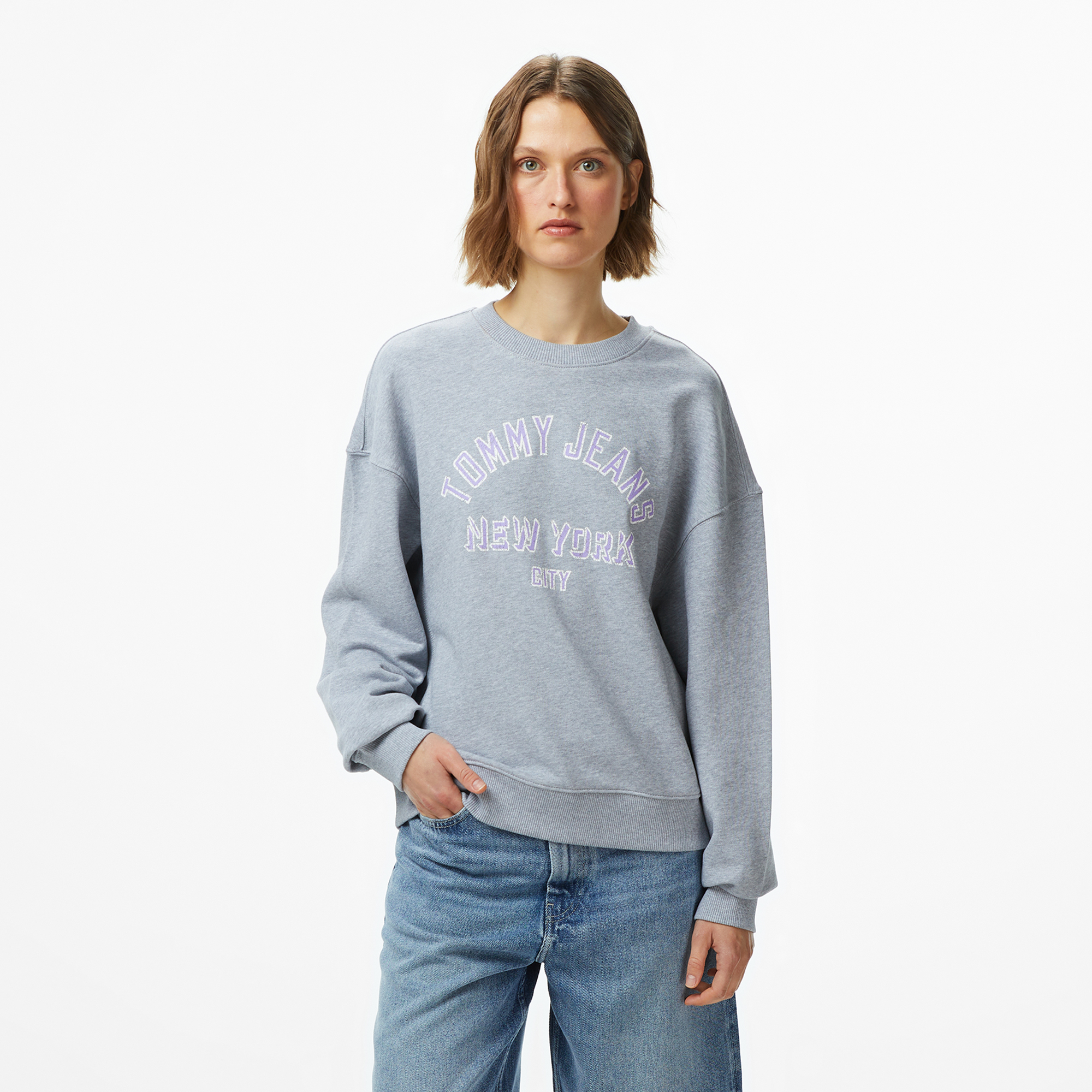 Tommy Jeans Varsity Overdye Kadın Gri Sweatshirt