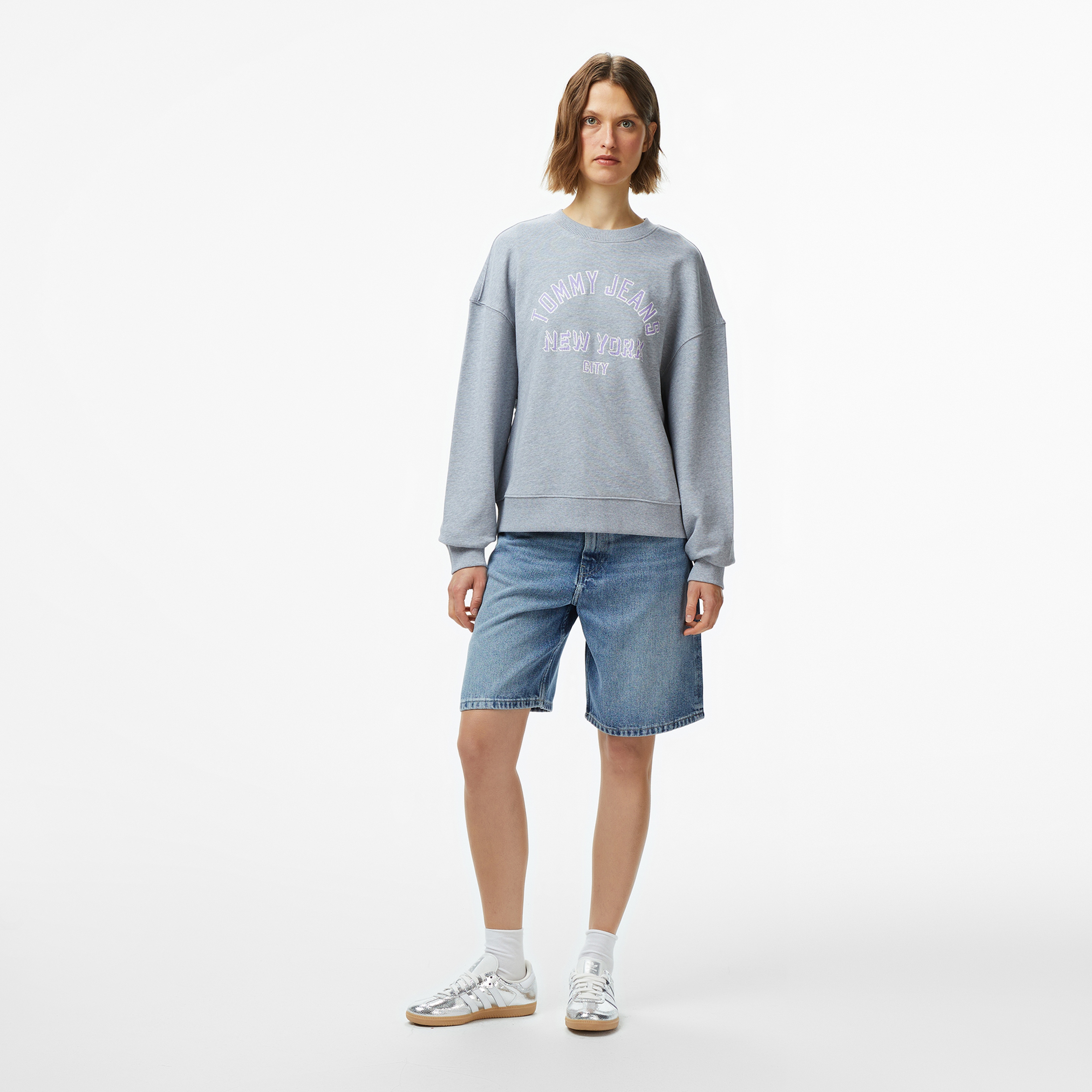 Tommy Jeans Varsity Overdye Kadın Gri Sweatshirt