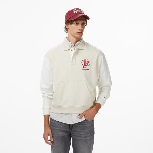 Tommy Jeans Relax Colorblock Mono Erkek Bej Sweatshirt