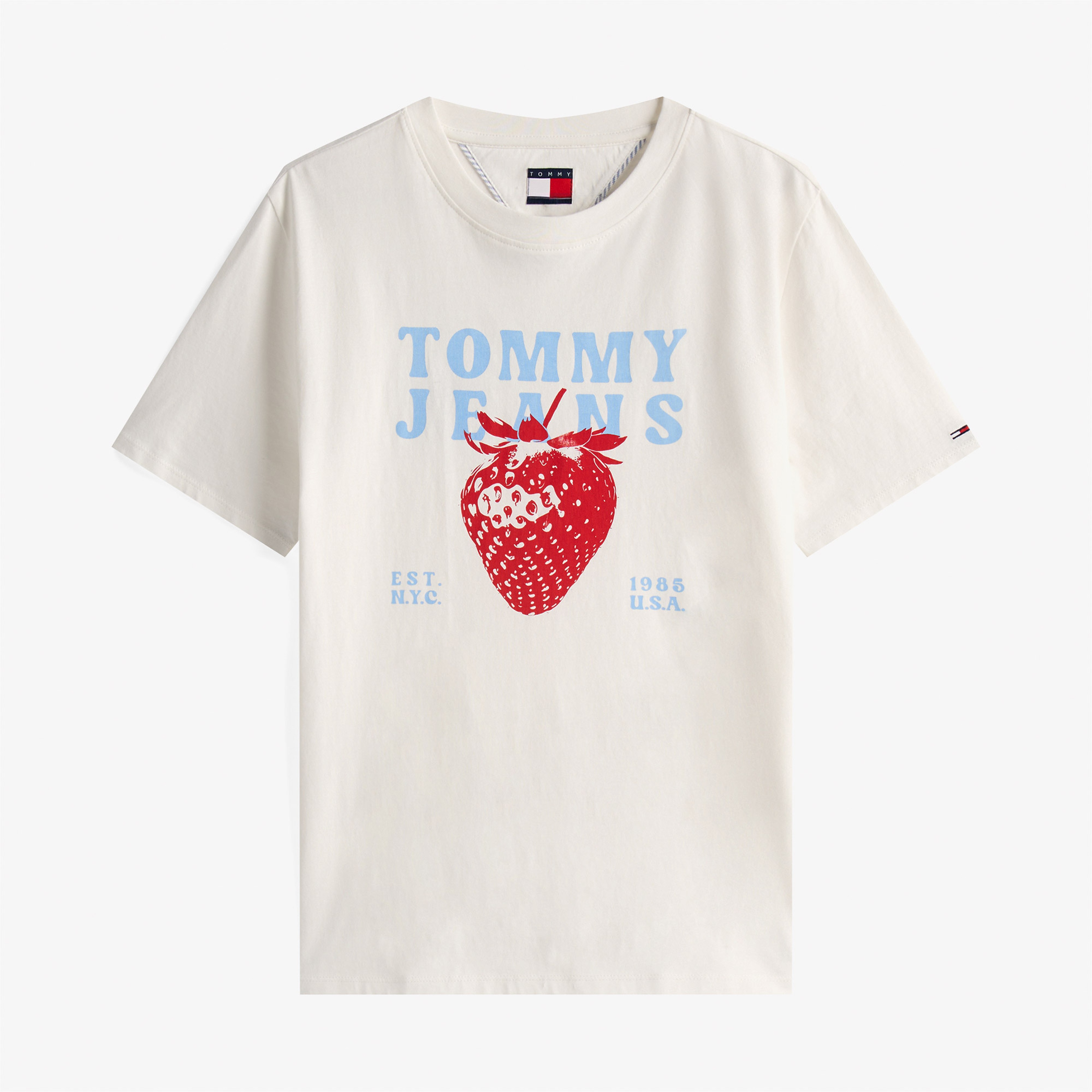 Tommy Jeans Relax Strawberry Kadın Beyaz T-Shirt