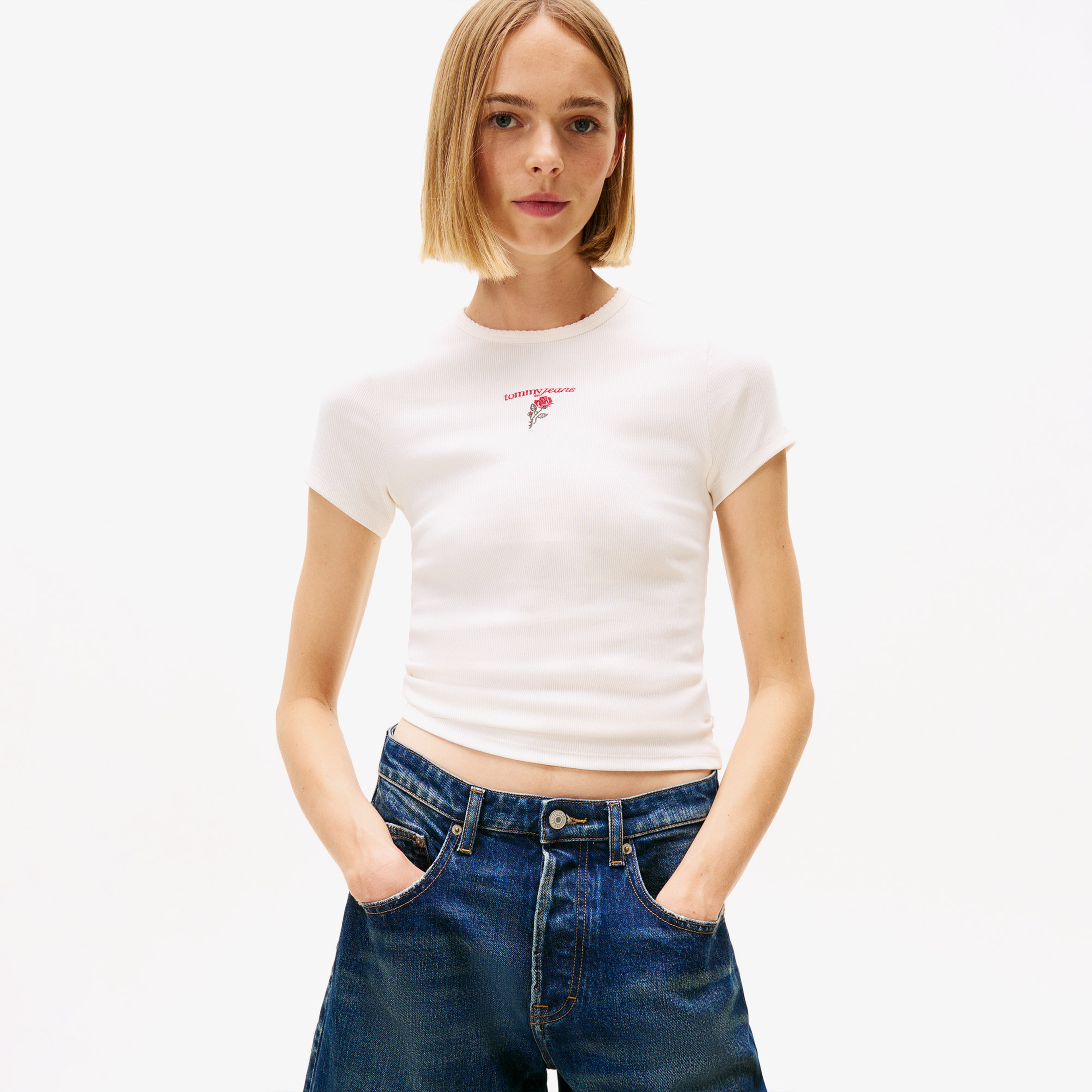 Tommy Jeans Slim Rose Kadın Beyaz T-Shirt