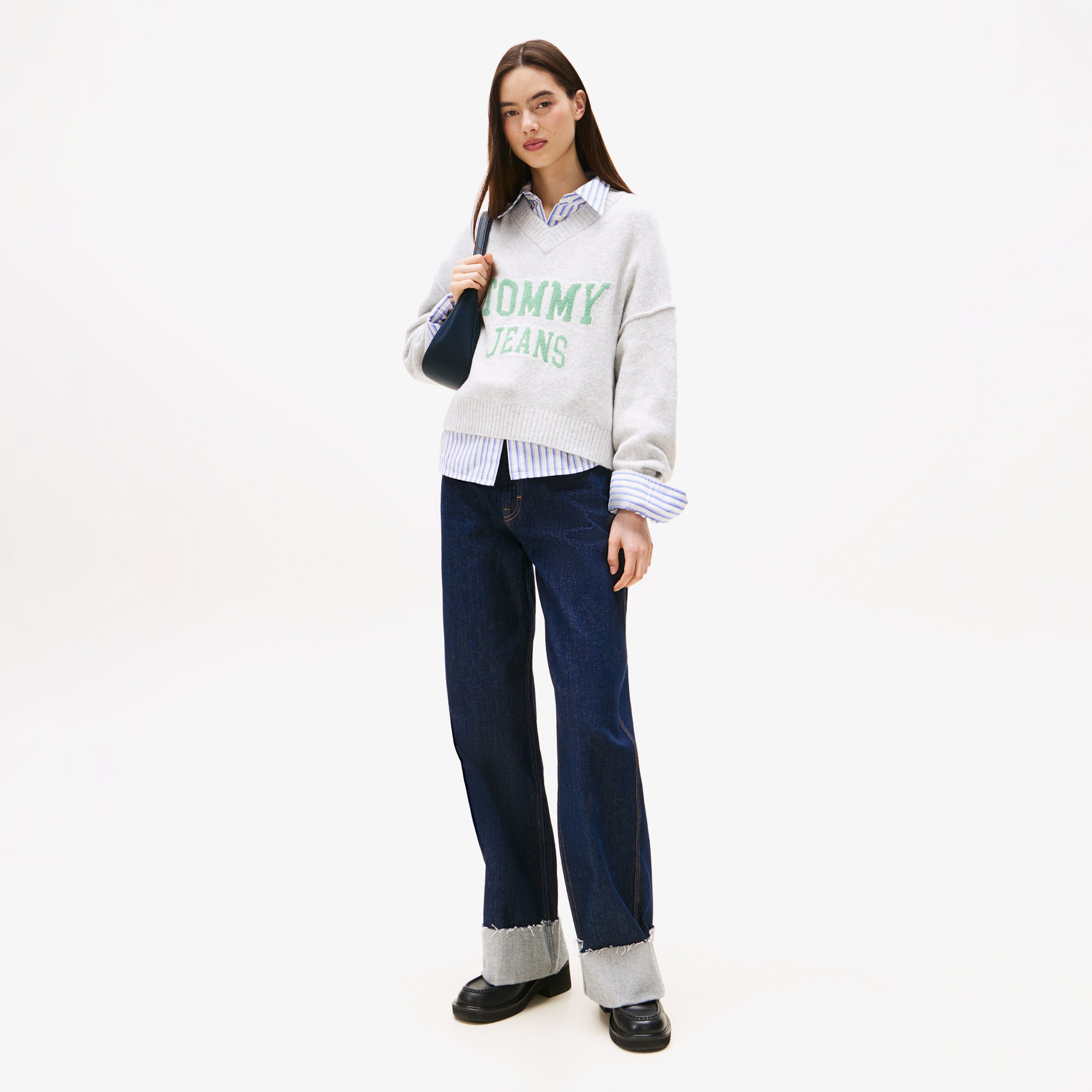 Tommy Jeans Varsity Kadın Gri Kazak