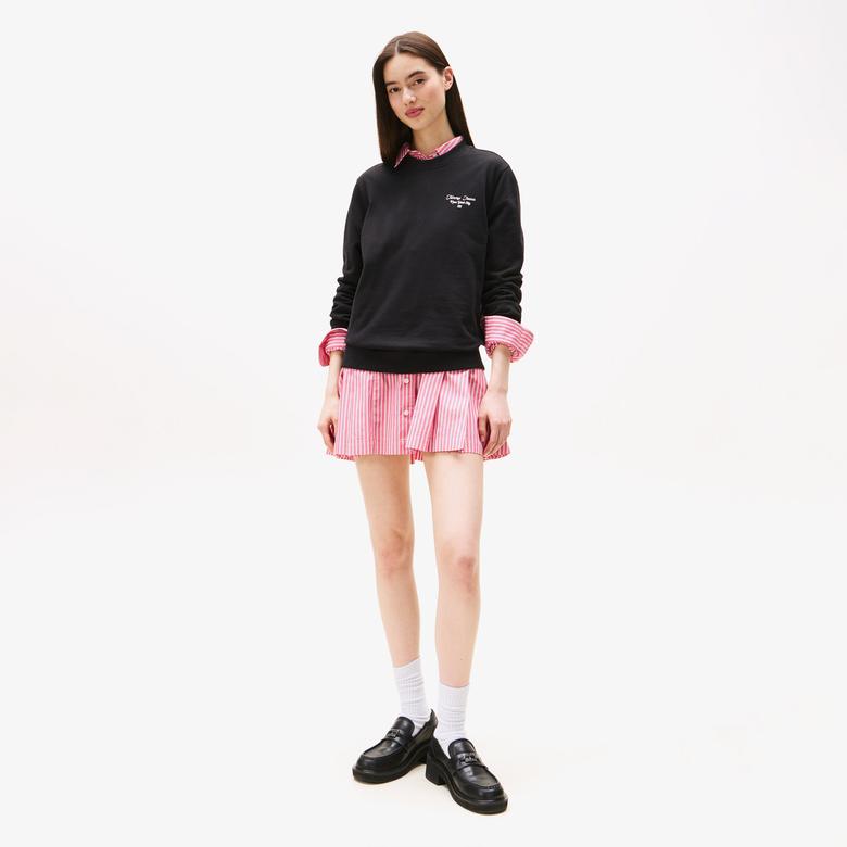 Tommy Jeans Regular Essentials Logo 1 Kadın Siyah Sweatshirt