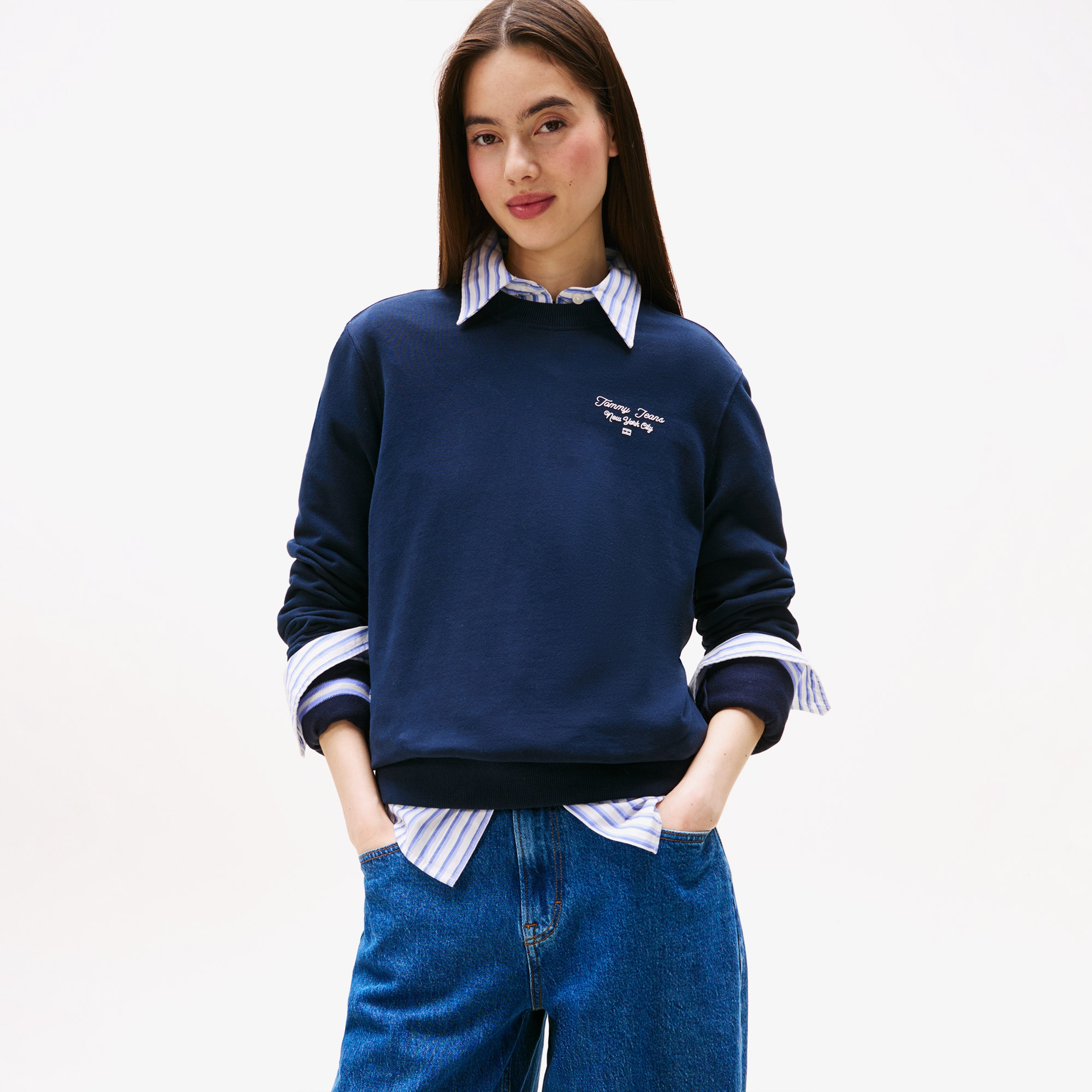Tommy Jeans Regular Essentials Logo 1 Kadın Mavi Sweatshirt