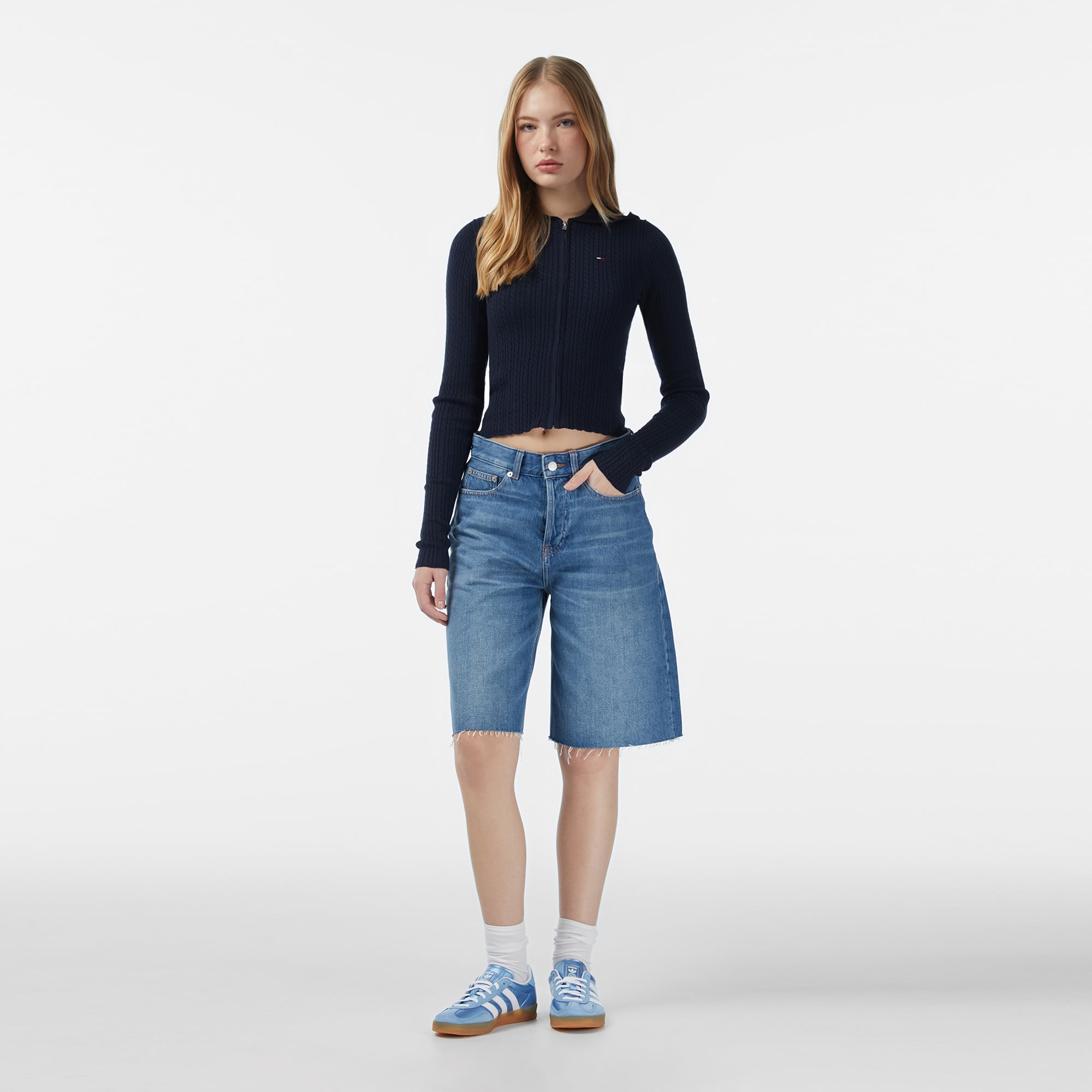 Tommy Jeans Essential Cardi Kadın Mavi Fermuarlı Hoodie