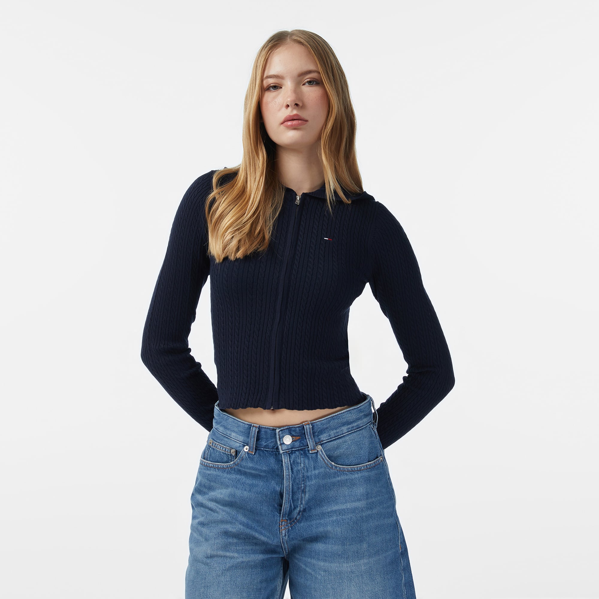 Tommy Jeans Essential Cardi Kadın Mavi Fermuarlı Hoodie