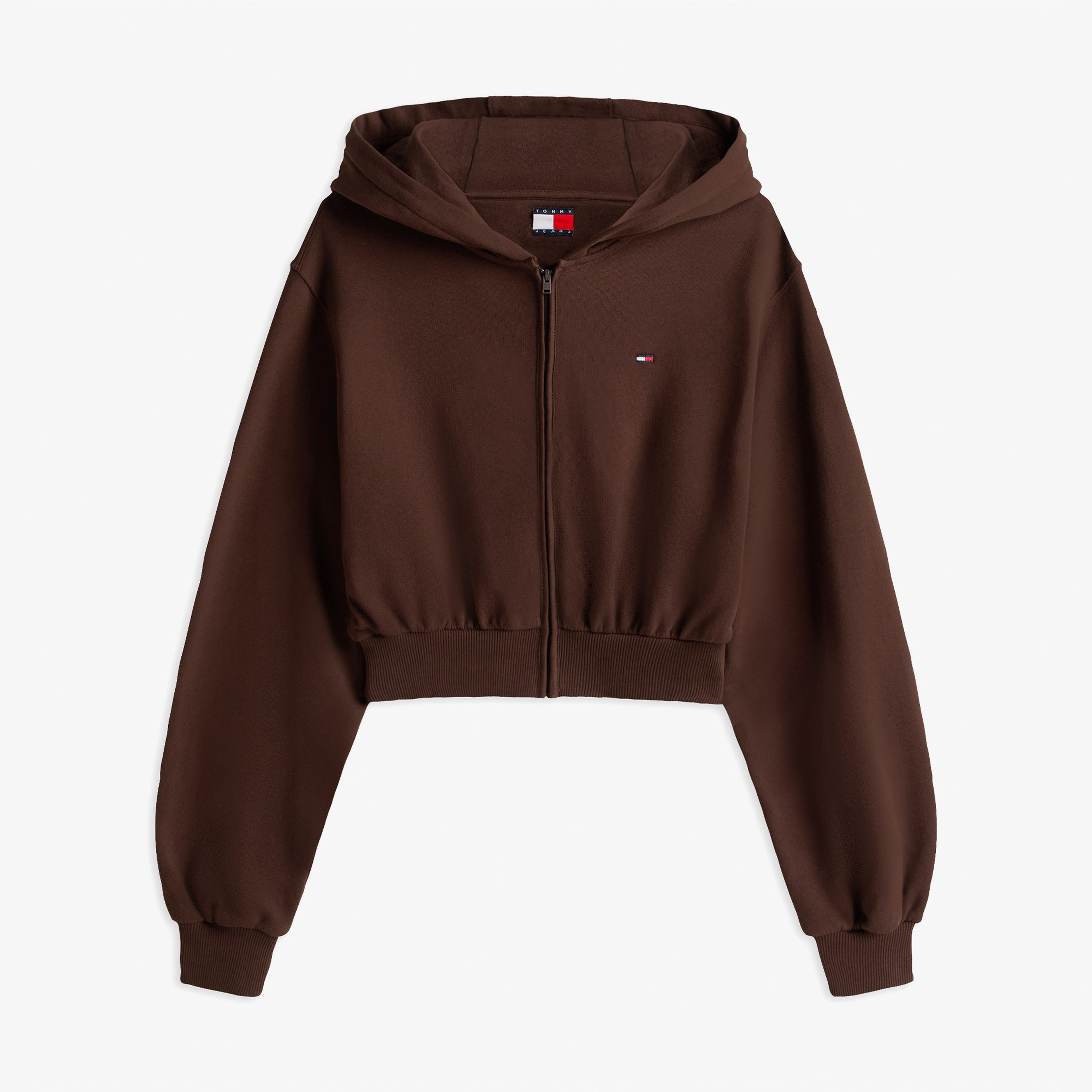 Tommy Jeans Relax Crop S-Flag Kadın Kahverengi Fermuarlı Hoodie