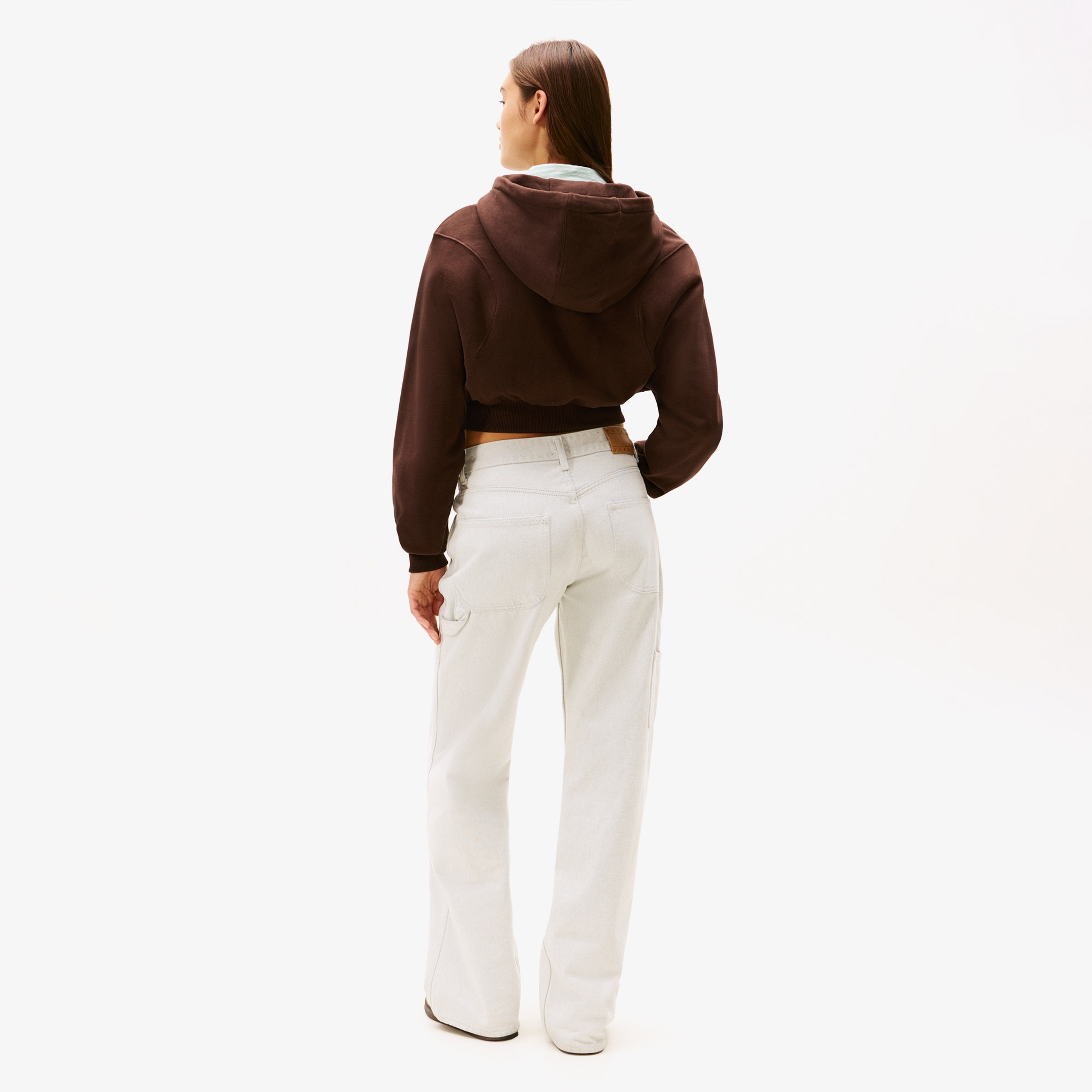 Tommy Jeans Relax Crop S-Flag Kadın Kahverengi Fermuarlı Hoodie