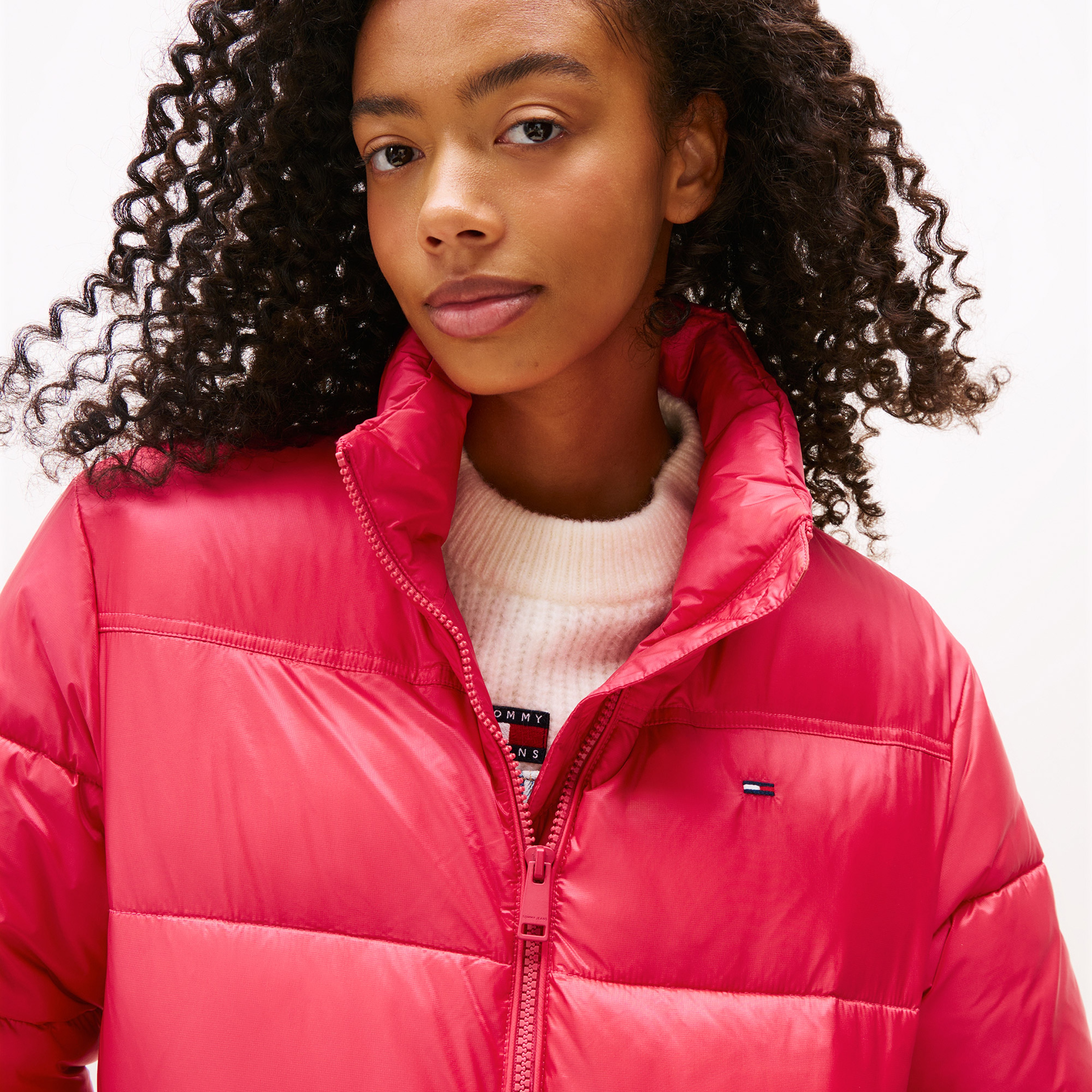 Tommy Jeans Hood Essentials Kadın Pembe Puffer Mont