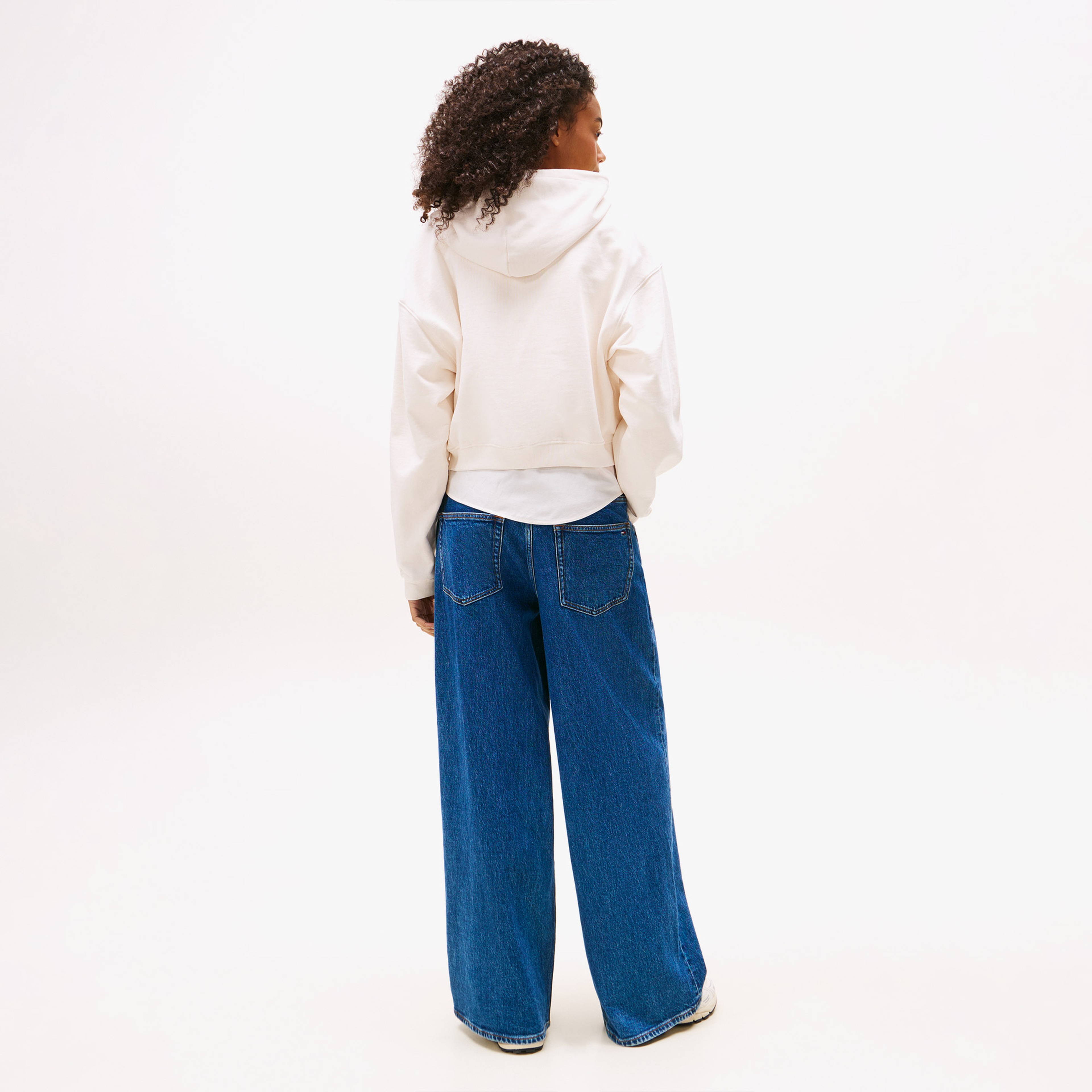 Tommy Jeans Crop Varsity Kadın Beyaz Hoodie