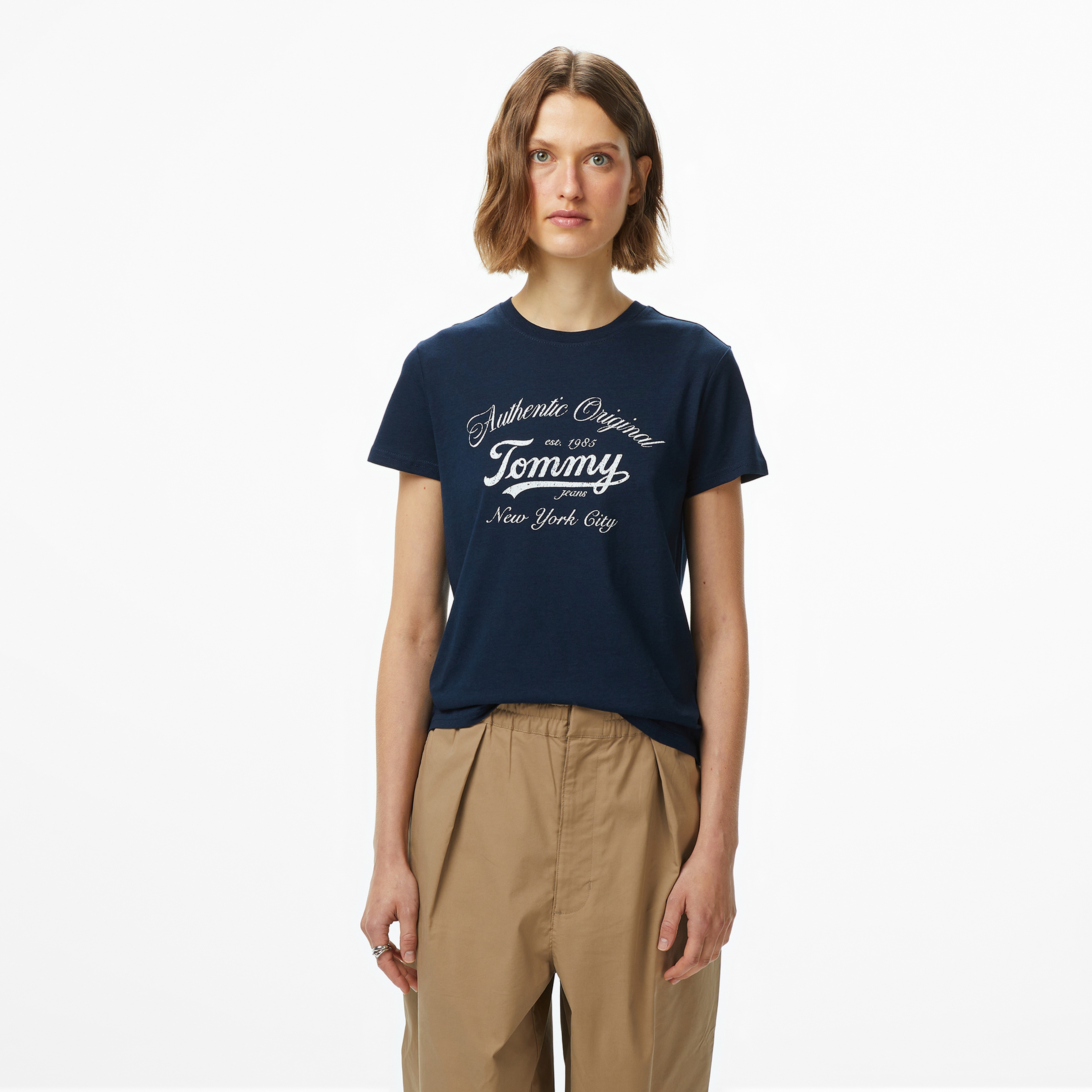 Tommy Jeans Regular Essential Logo Kadın Mavi T-Shirt