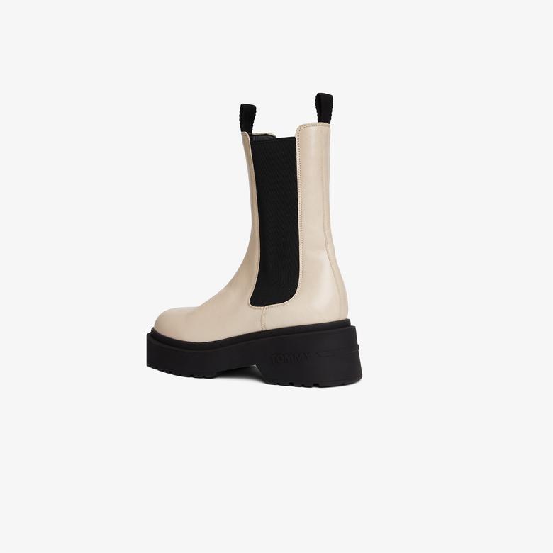 Tommy Jeans Chunky Shiny Leather Chelsea Kadın Bej Bot