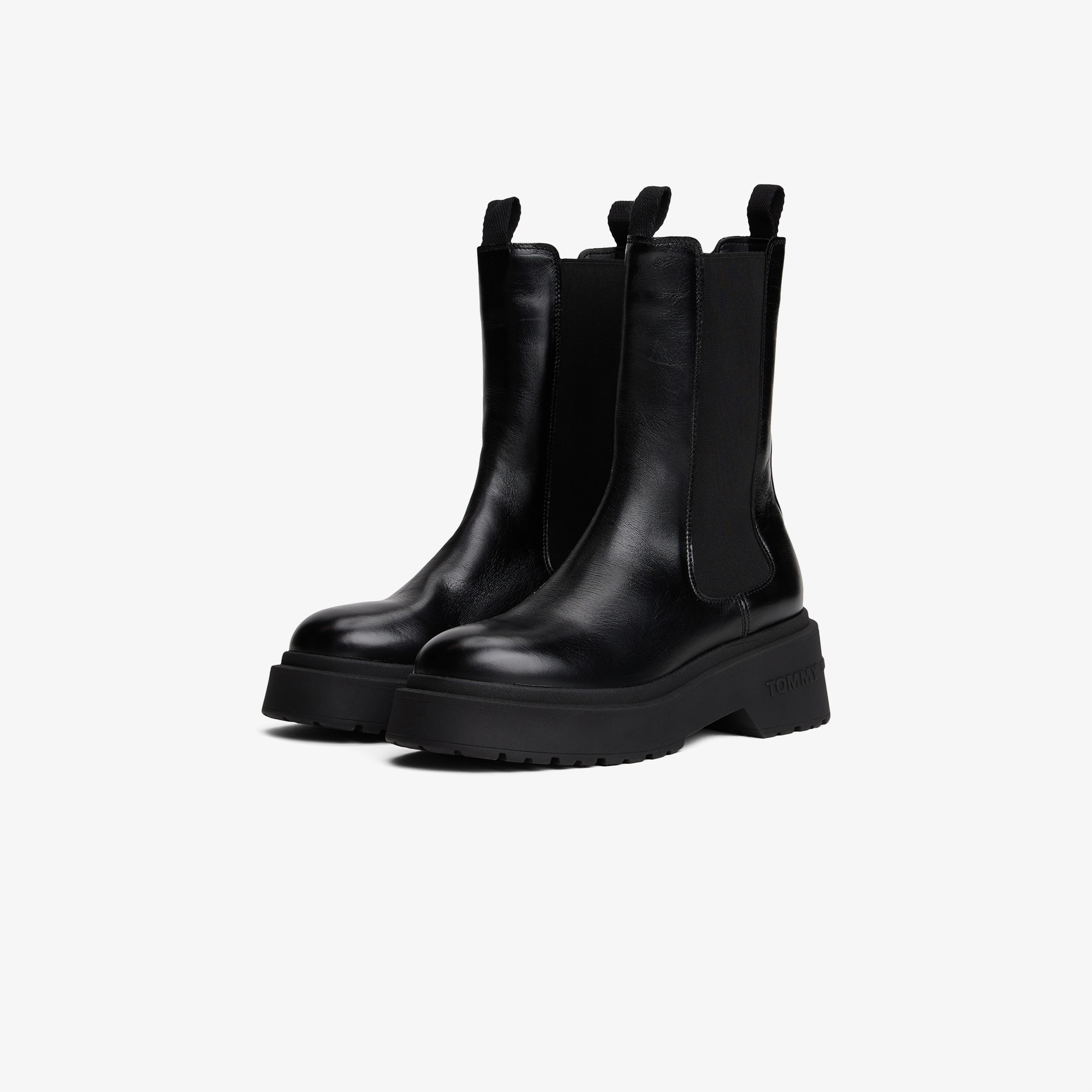 Tommy Jeans Chunky Shiny Leather Chelsea Kadın Siyah Bot