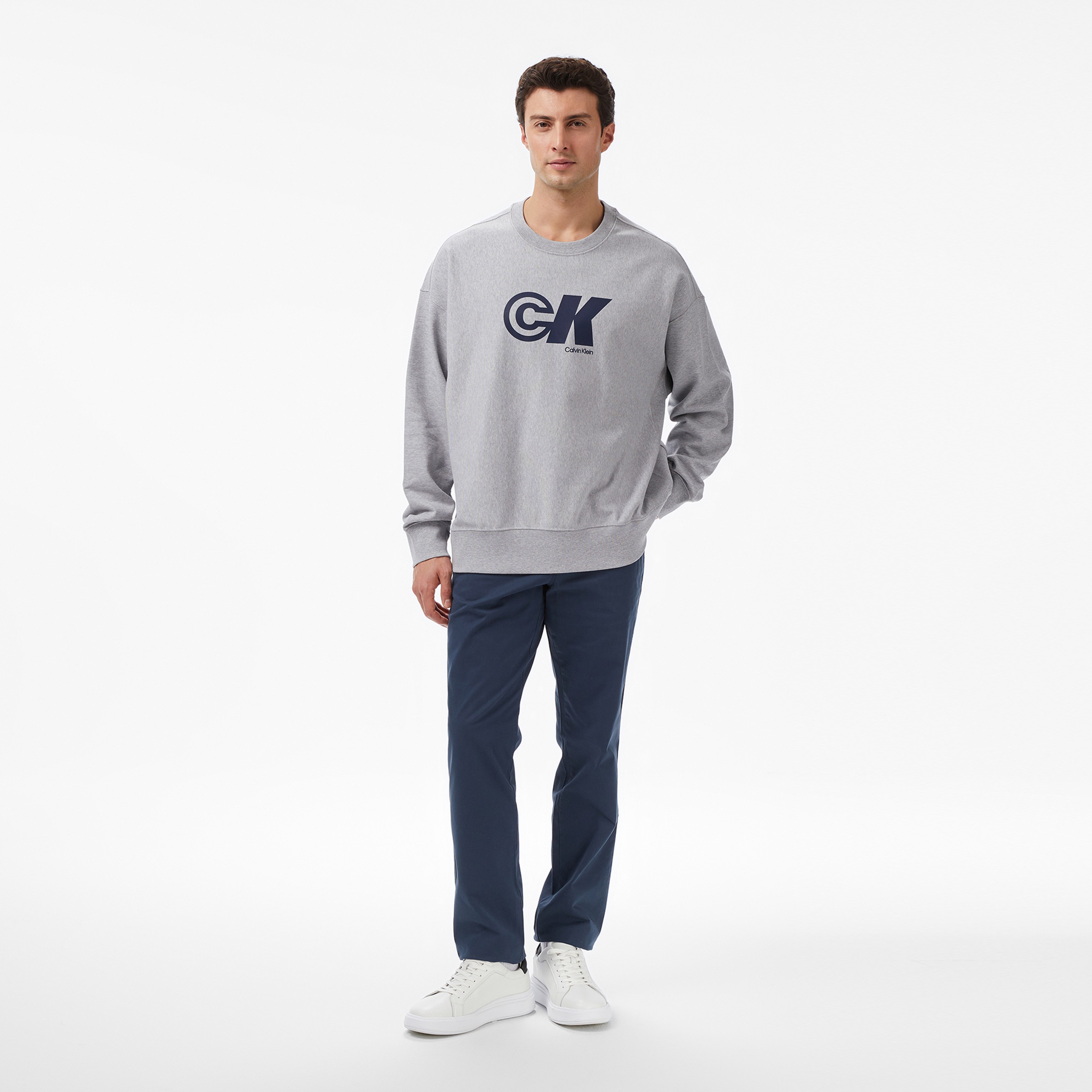 Calvin Klein Premium Terry Graphic Erkek Gri Sweatshirt