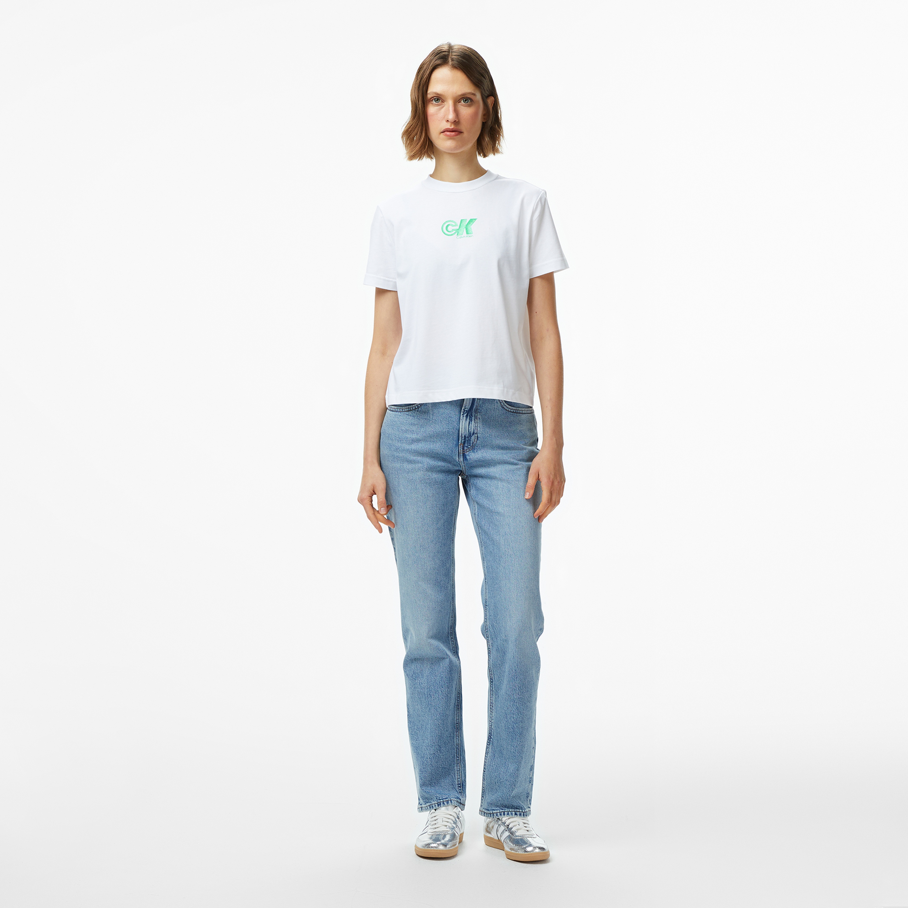 Calvin Klein Archive Logo Jersey Classic Kadın Beyaz T-Shirt