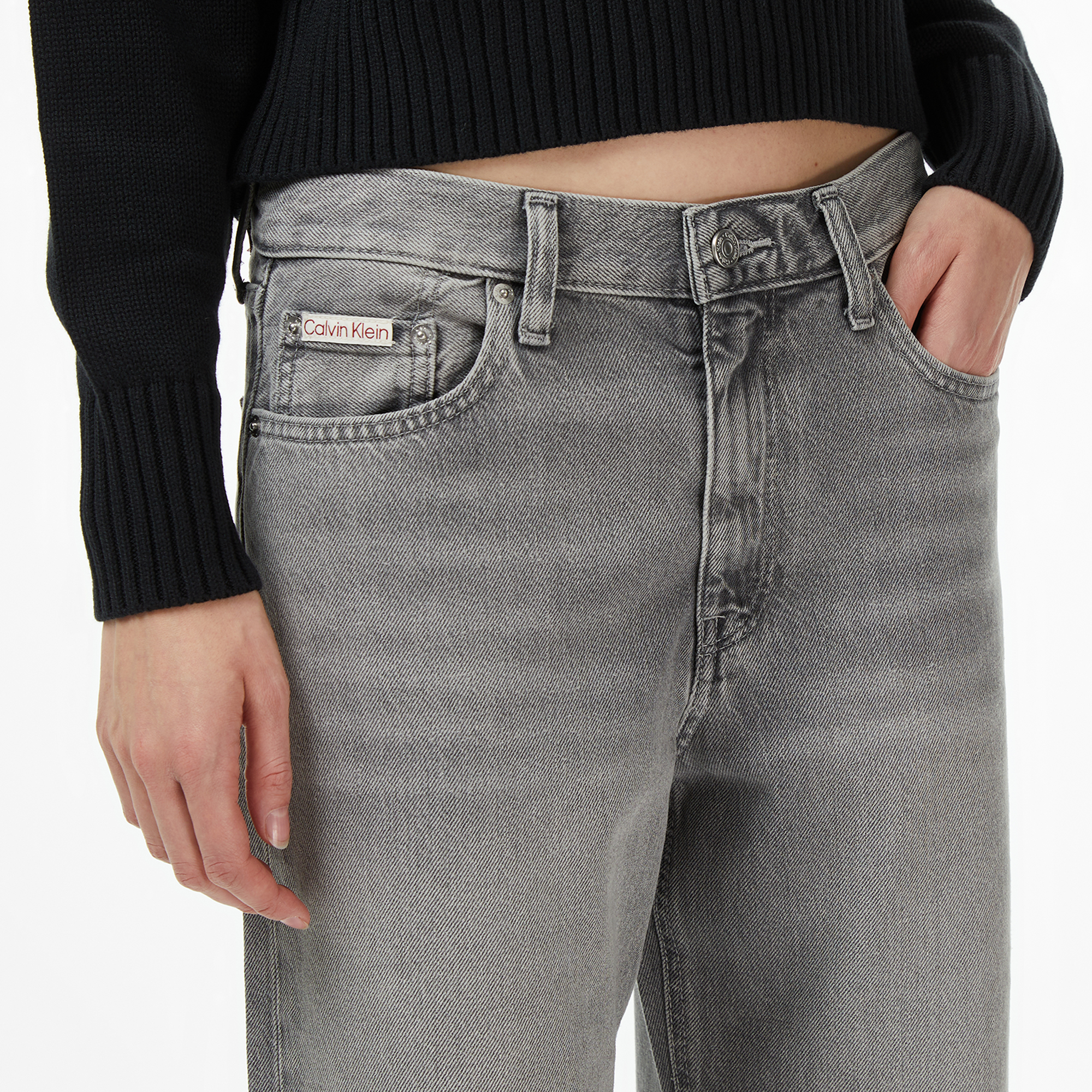 Calvin Klein Low Rise Baggy Grey Dove Kadın Gri Jean