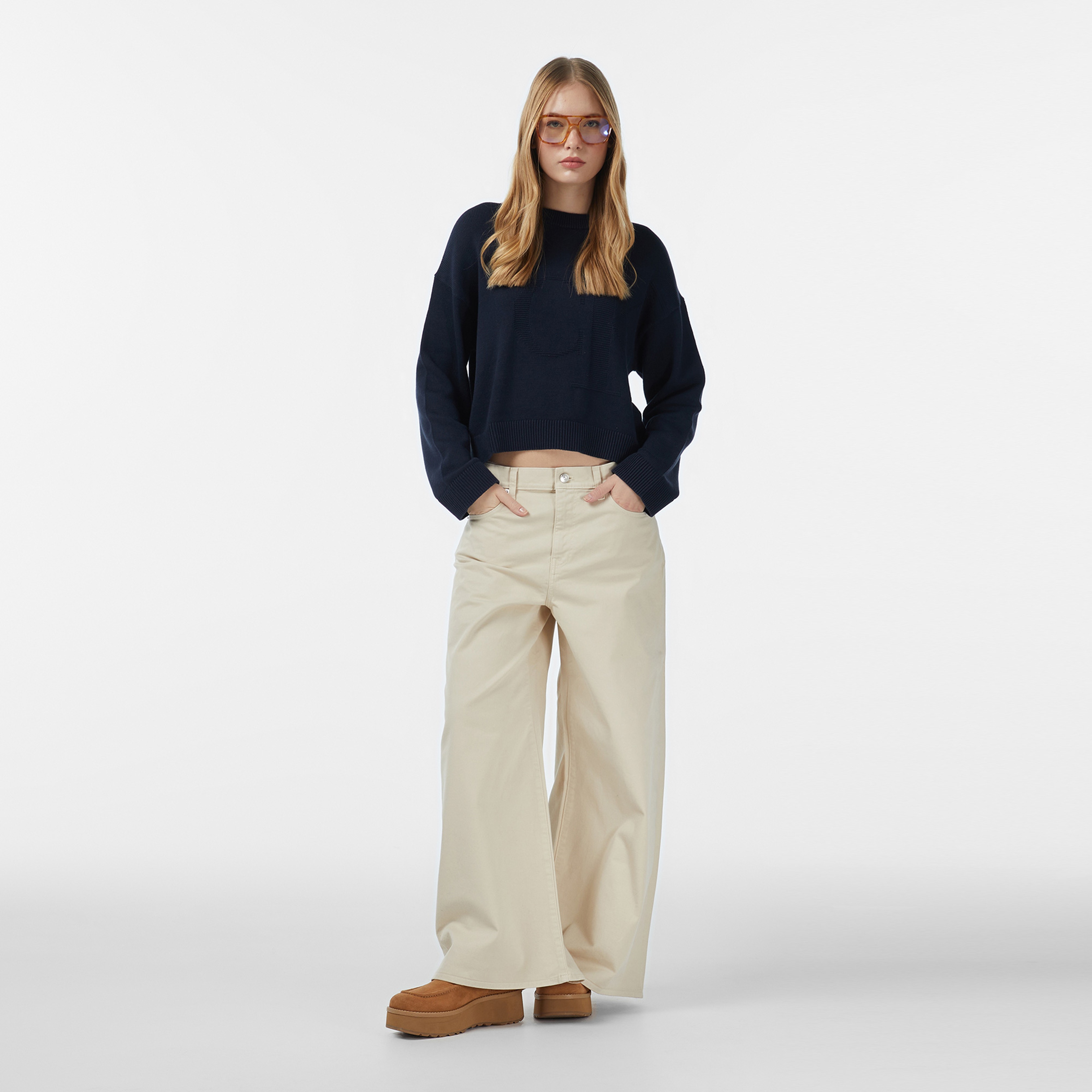 Calvin Klein Super Wide Kadın Beyaz Pantolon