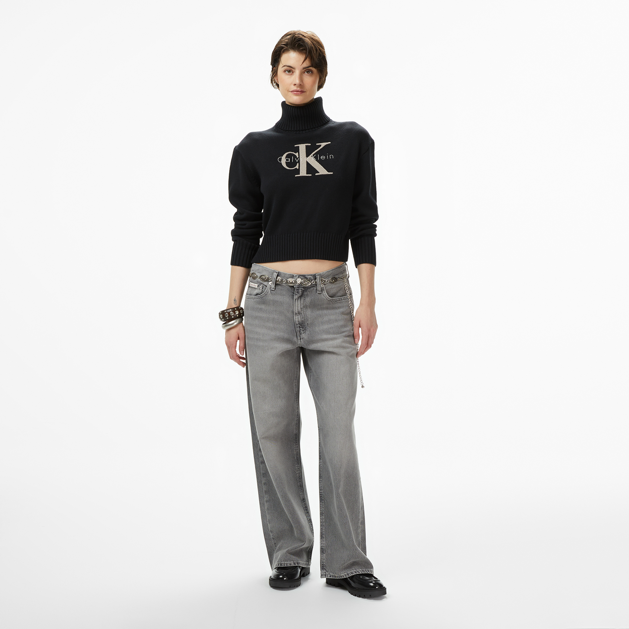 Calvin Klein Low Rise Baggy Grey Dove Kadın Gri Jean